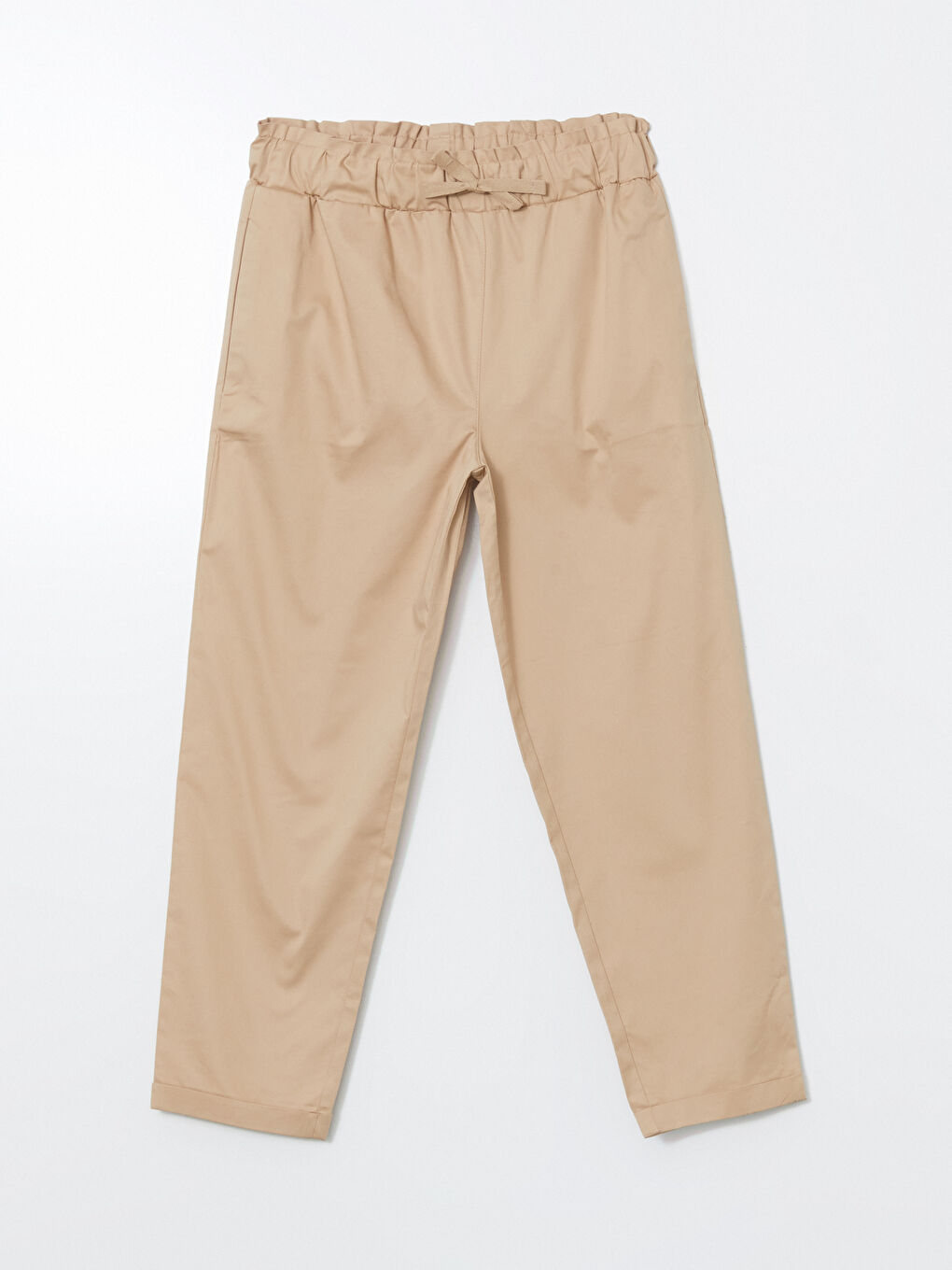 Bej Beli Lastikli Kadın Pantolon-4