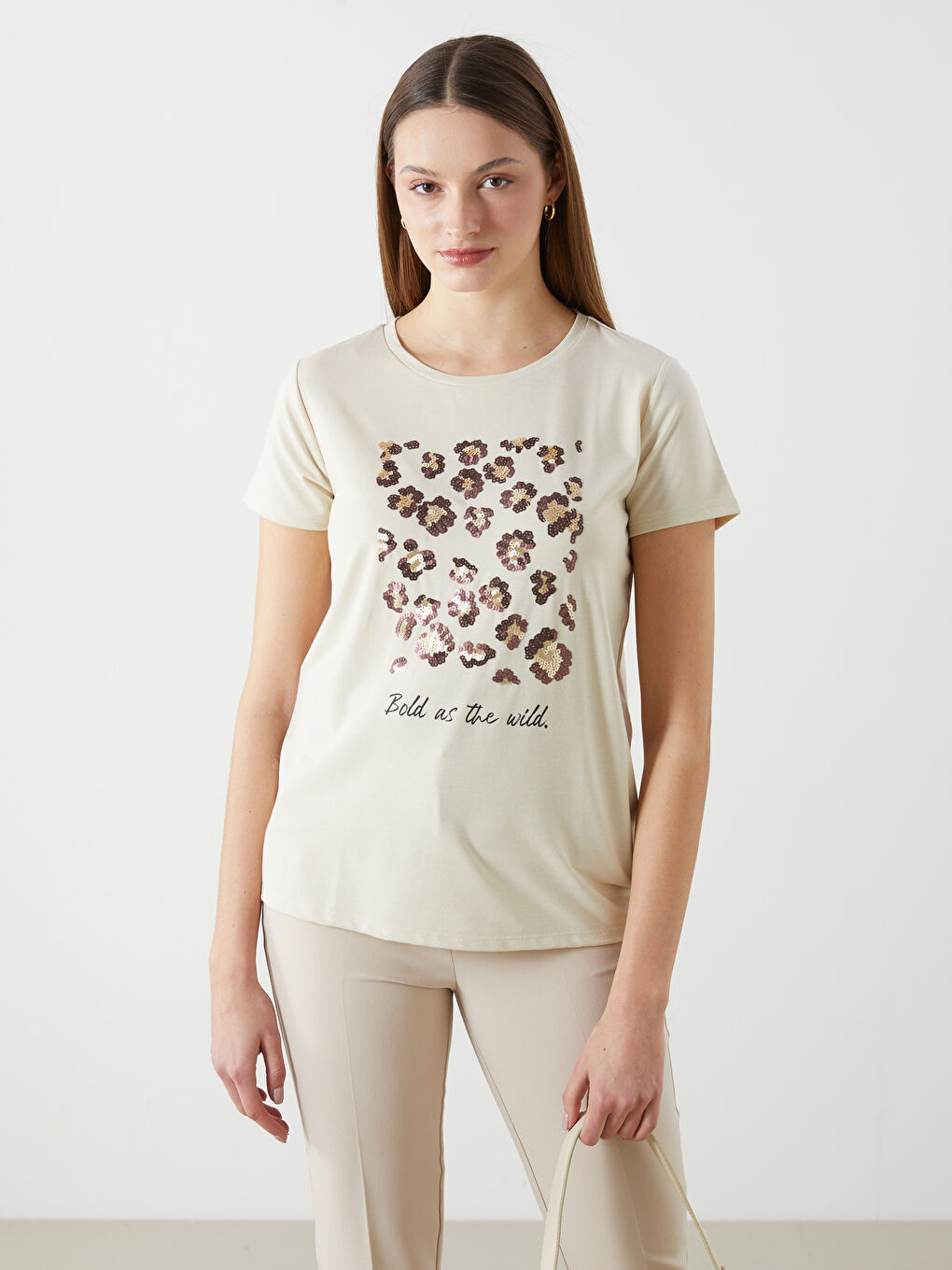 Crew Neck Sequined Women's T-Shirt -S5JS69Z8-FRR