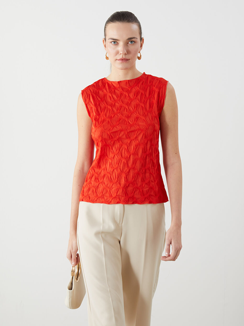 Crew Neck Textured Women's Tank Top -S5JS70Z8-HBP