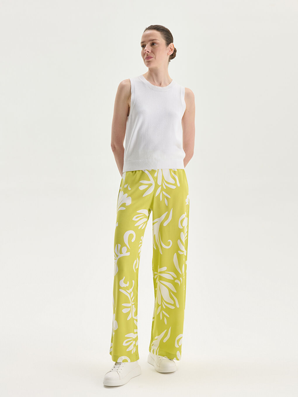 Elasticated Waist Patterned Women's Trousers -S5JS77Z8-LRR