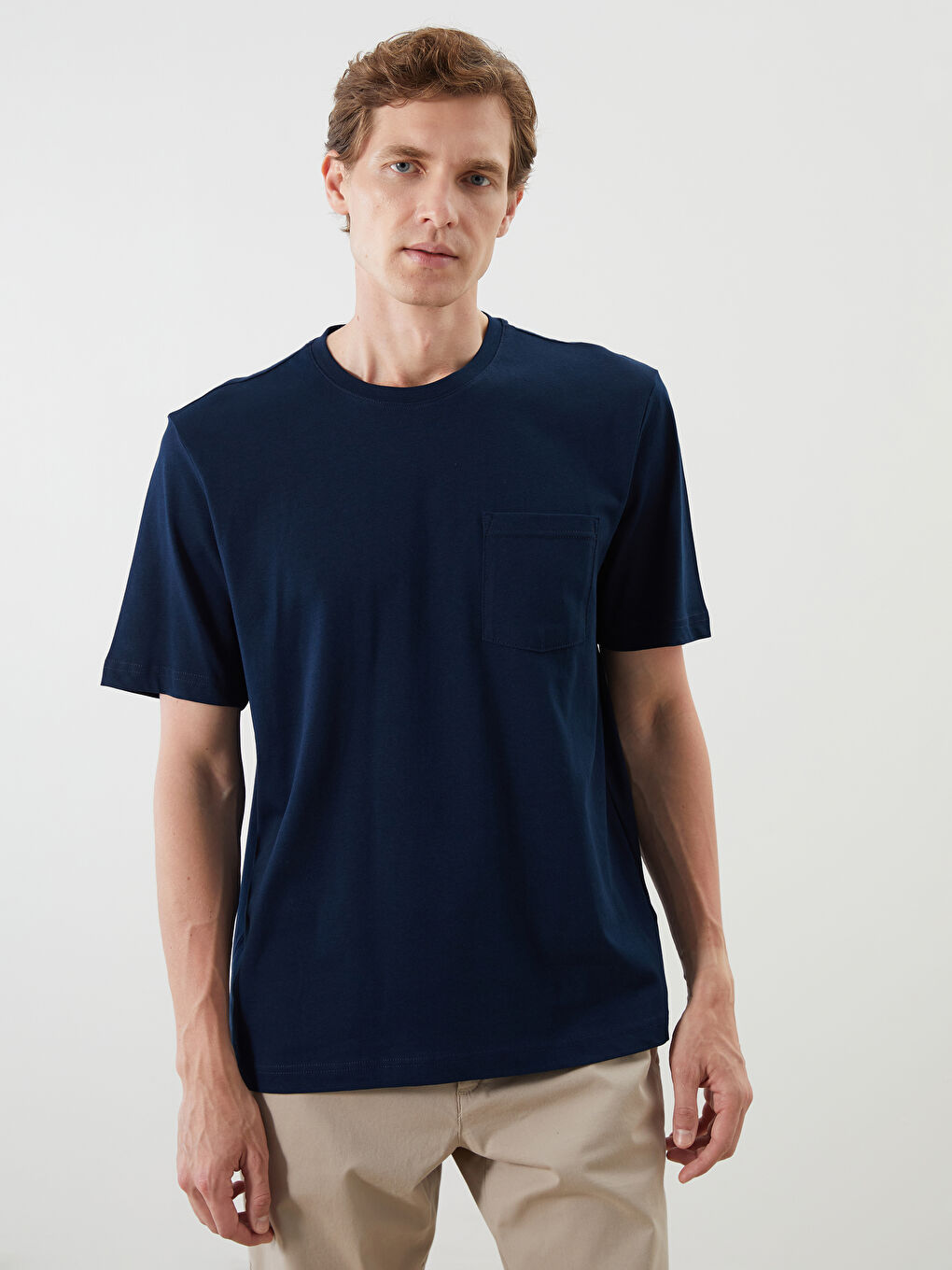 Lacivert Bisiklet Yaka Penye Erkek Tişört