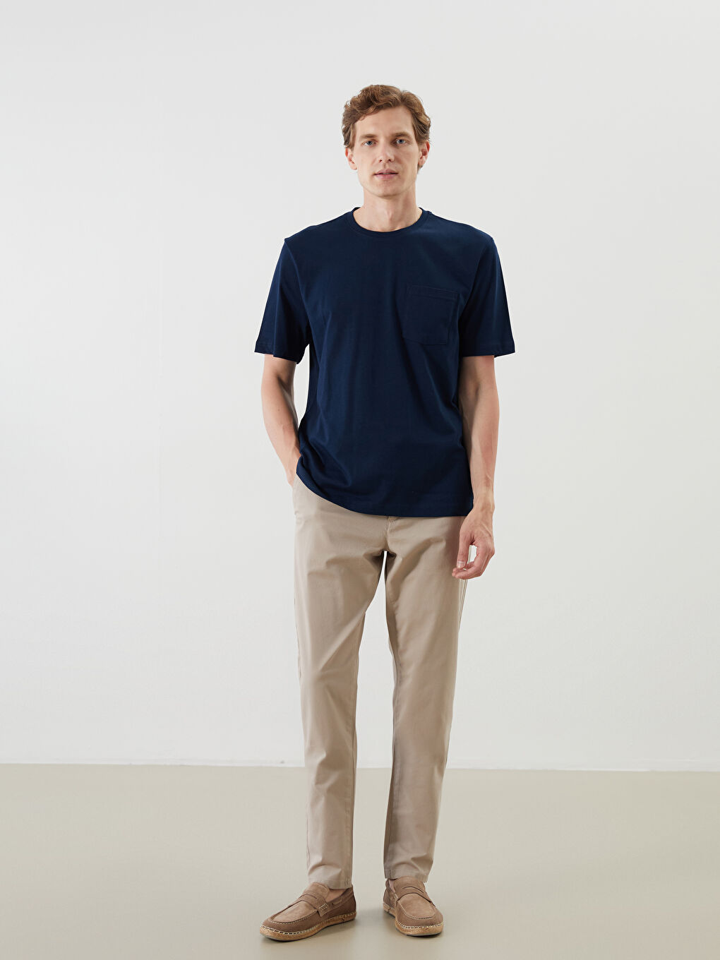 Lacivert Bisiklet Yaka Penye Erkek Tişört-1