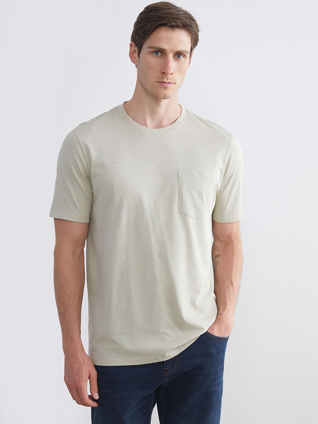 Gri Bisiklet Yaka Penye Erkek Tişört