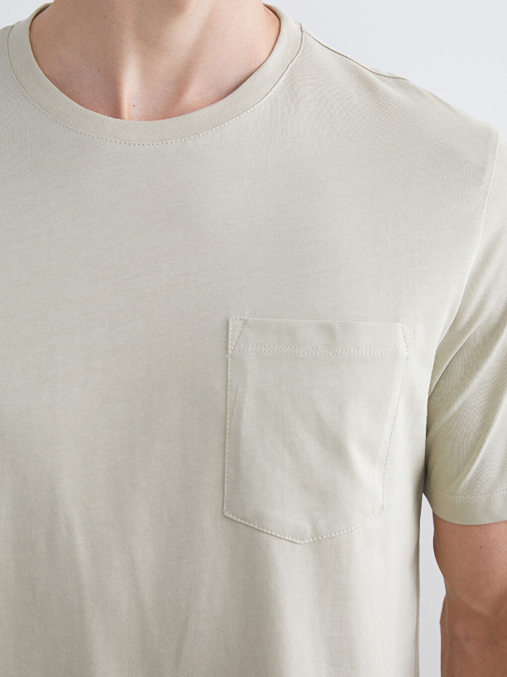 Gri Bisiklet Yaka Penye Erkek Tişört-2