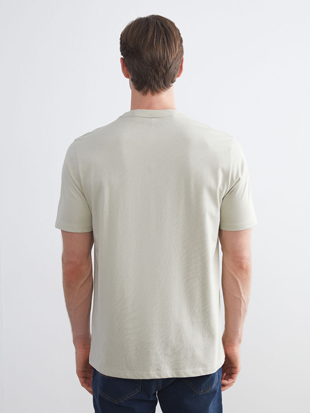 Gri Bisiklet Yaka Penye Erkek Tişört-3