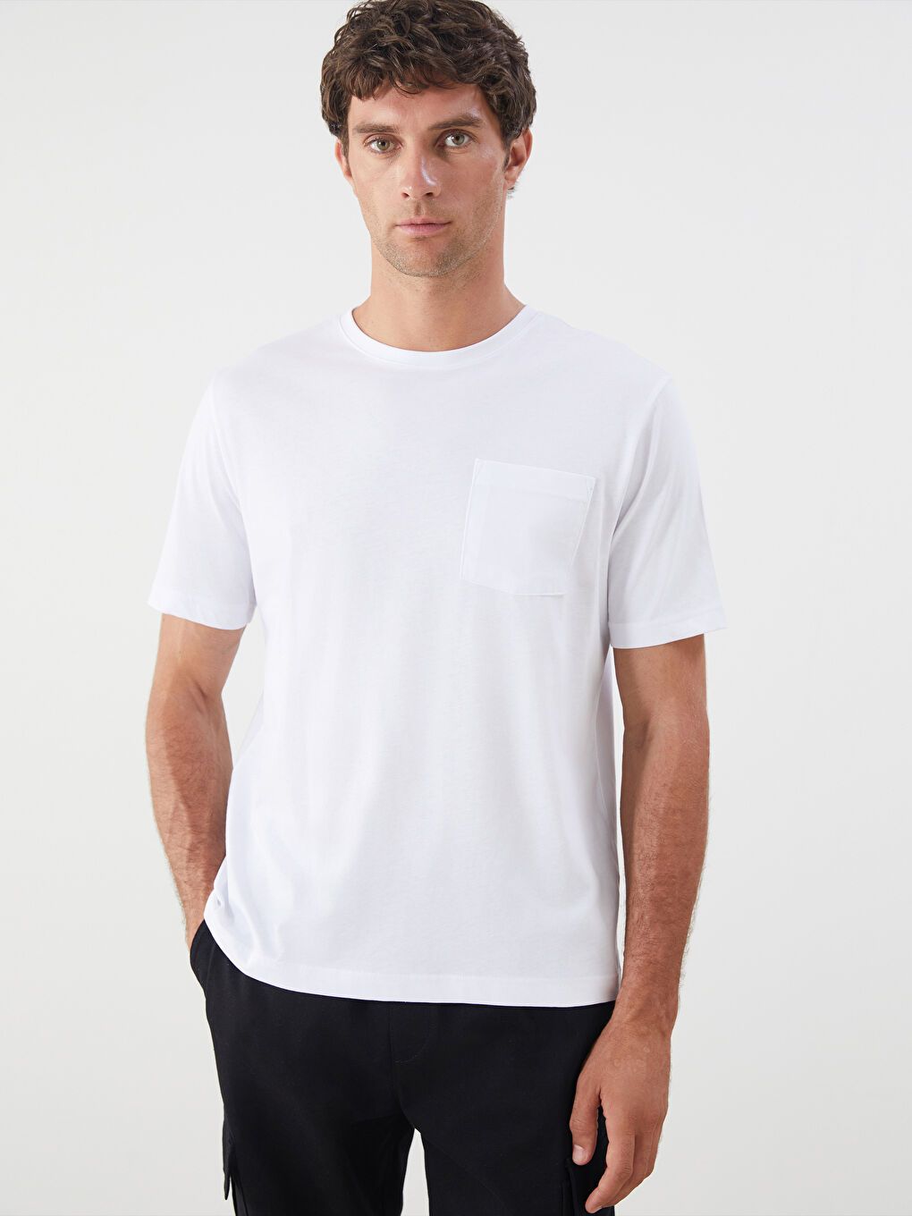 Beyaz Bisiklet Yaka Penye Erkek Tişört