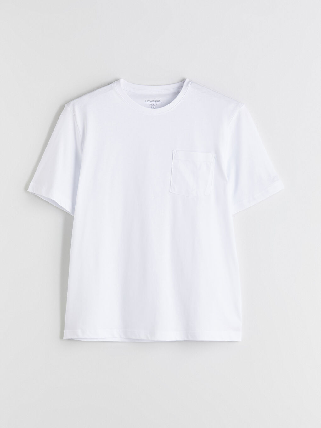 Beyaz Bisiklet Yaka Penye Erkek Tişört-4