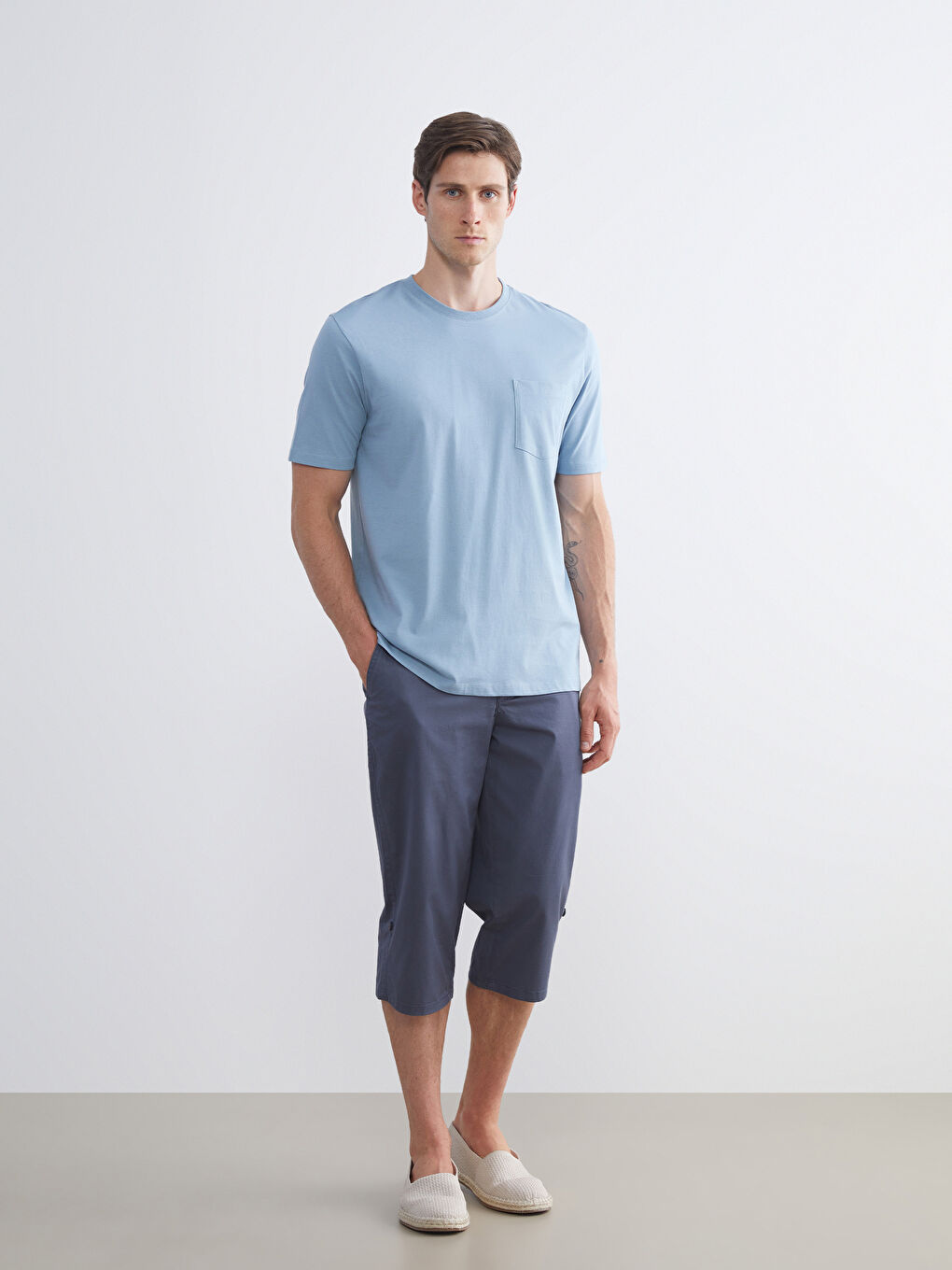 Mavi Bisiklet Yaka Penye Erkek Tişört-1