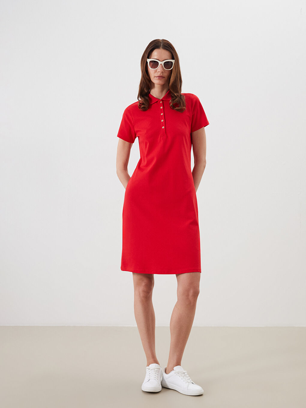 LCWAIKIKI Classic Polo Neck A-Line Pique Dress -S5JS85Z8-CSG