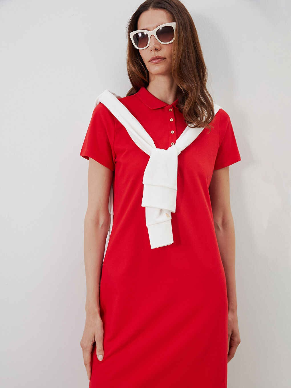 LCWAIKIKI Classic Polo Neck A-Line Pique Dress -S5JS85Z8-CSG