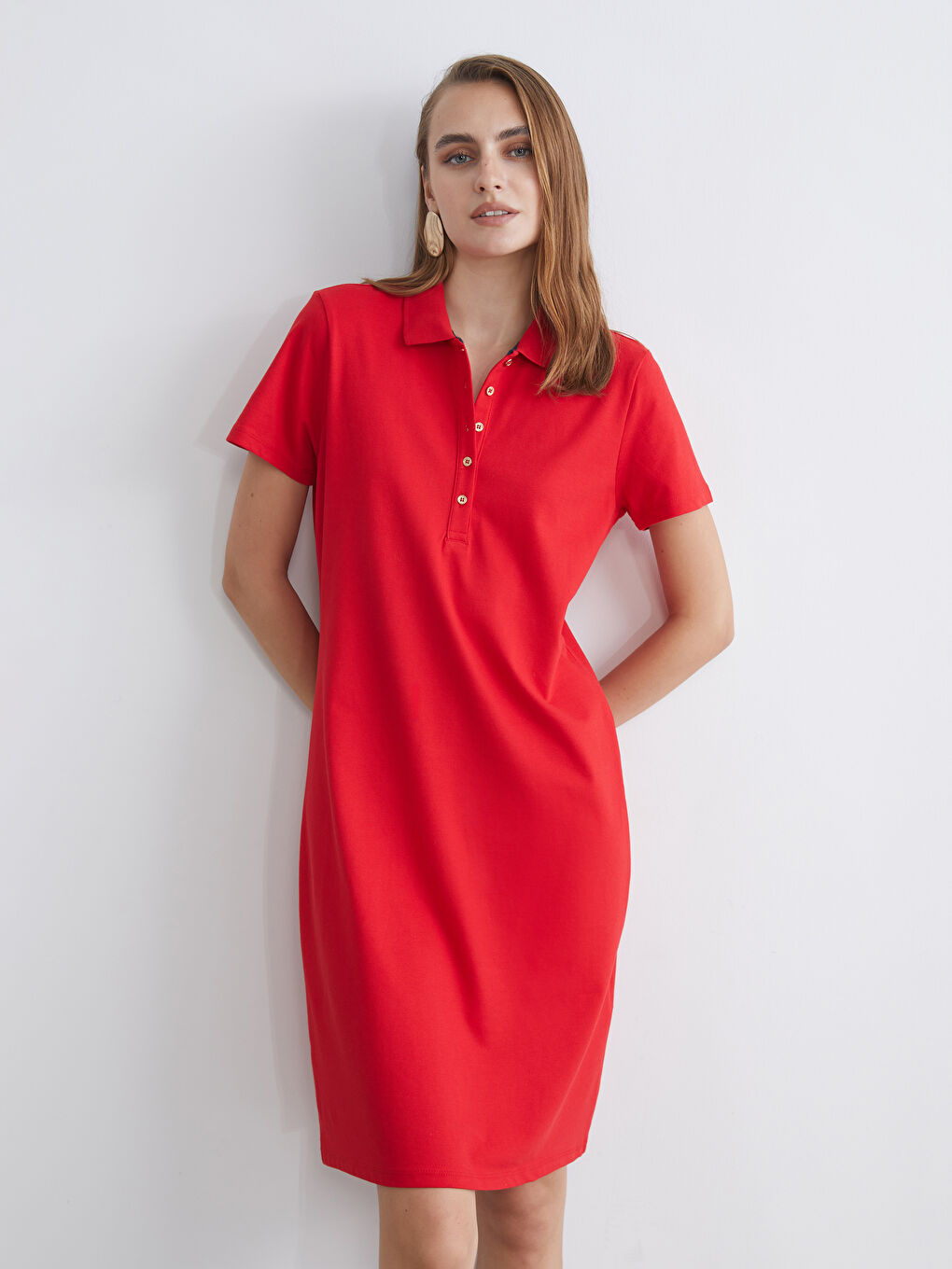 LCWAIKIKI Classic Polo Neck A-Line Pique Dress -S5JS85Z8-CSG