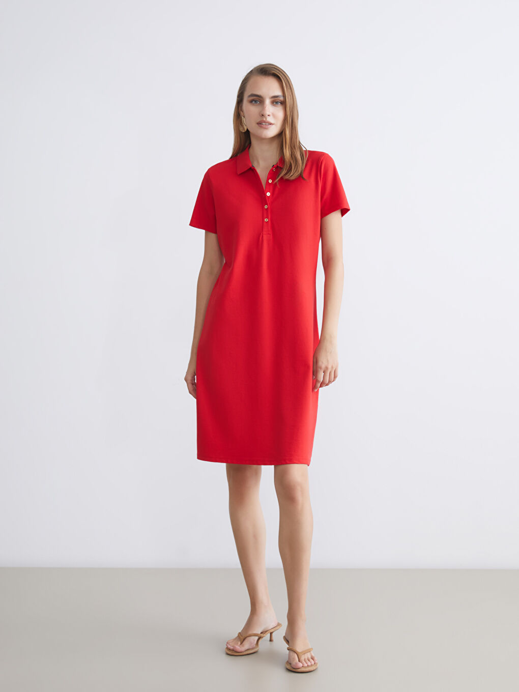 LCWAIKIKI Classic Polo Neck A-Line Pique Dress -S5JS85Z8-CSG