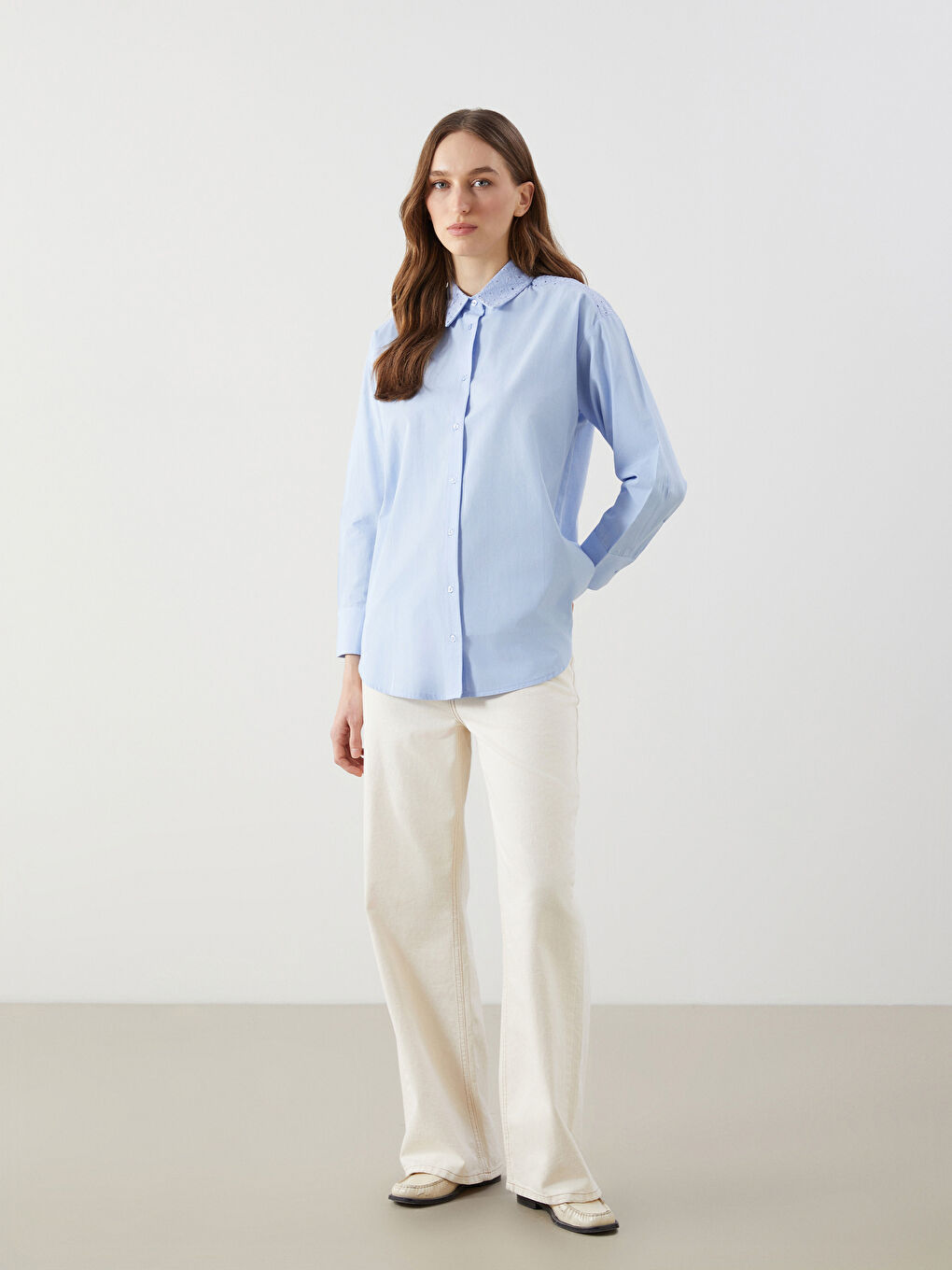 LCW Modest Mavi Oversize Poplin Kadın Gömlek Tunik - 1