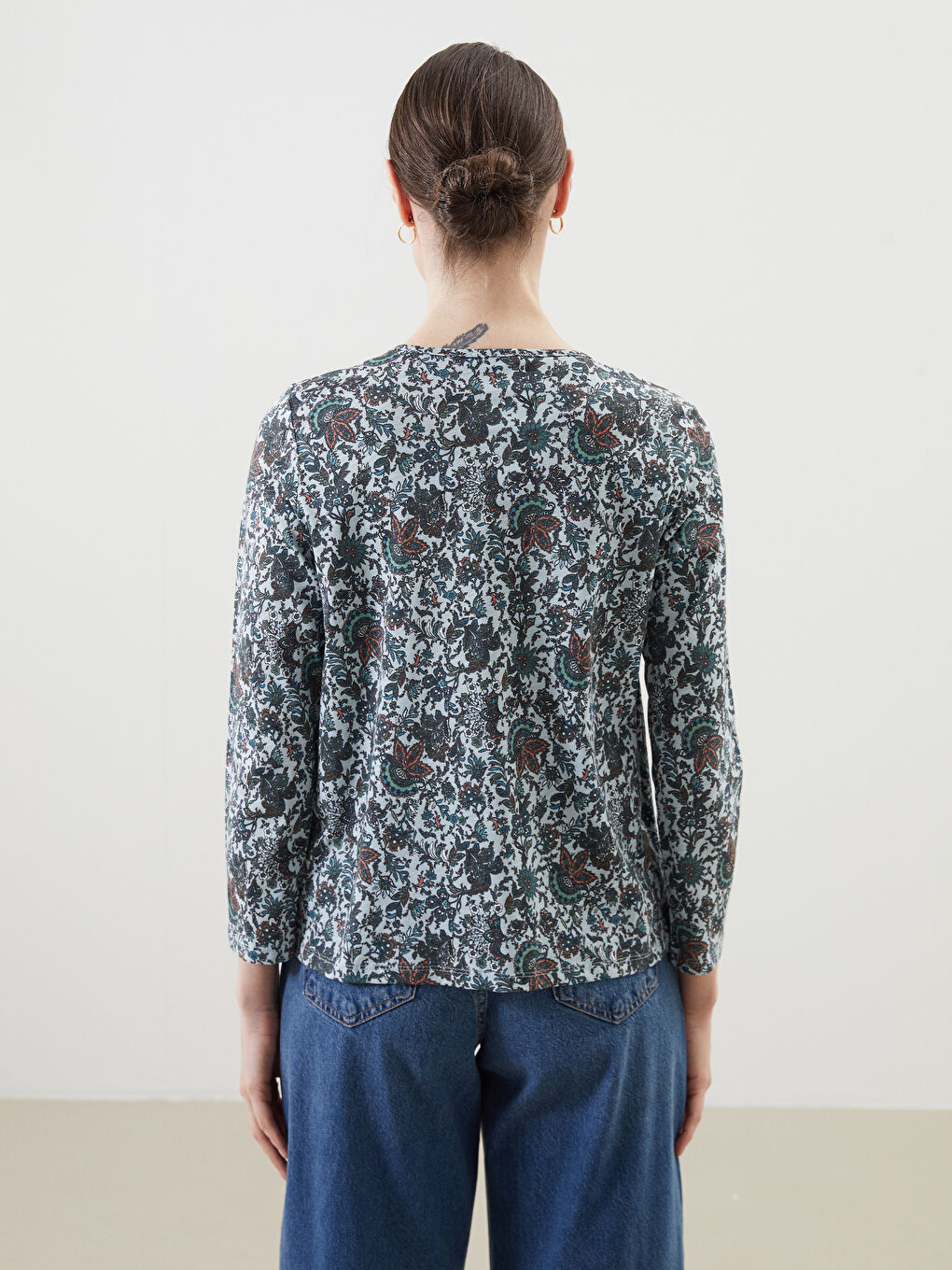 Yeşil Bisiklet Yaka Desenli Kadın Bluz-3