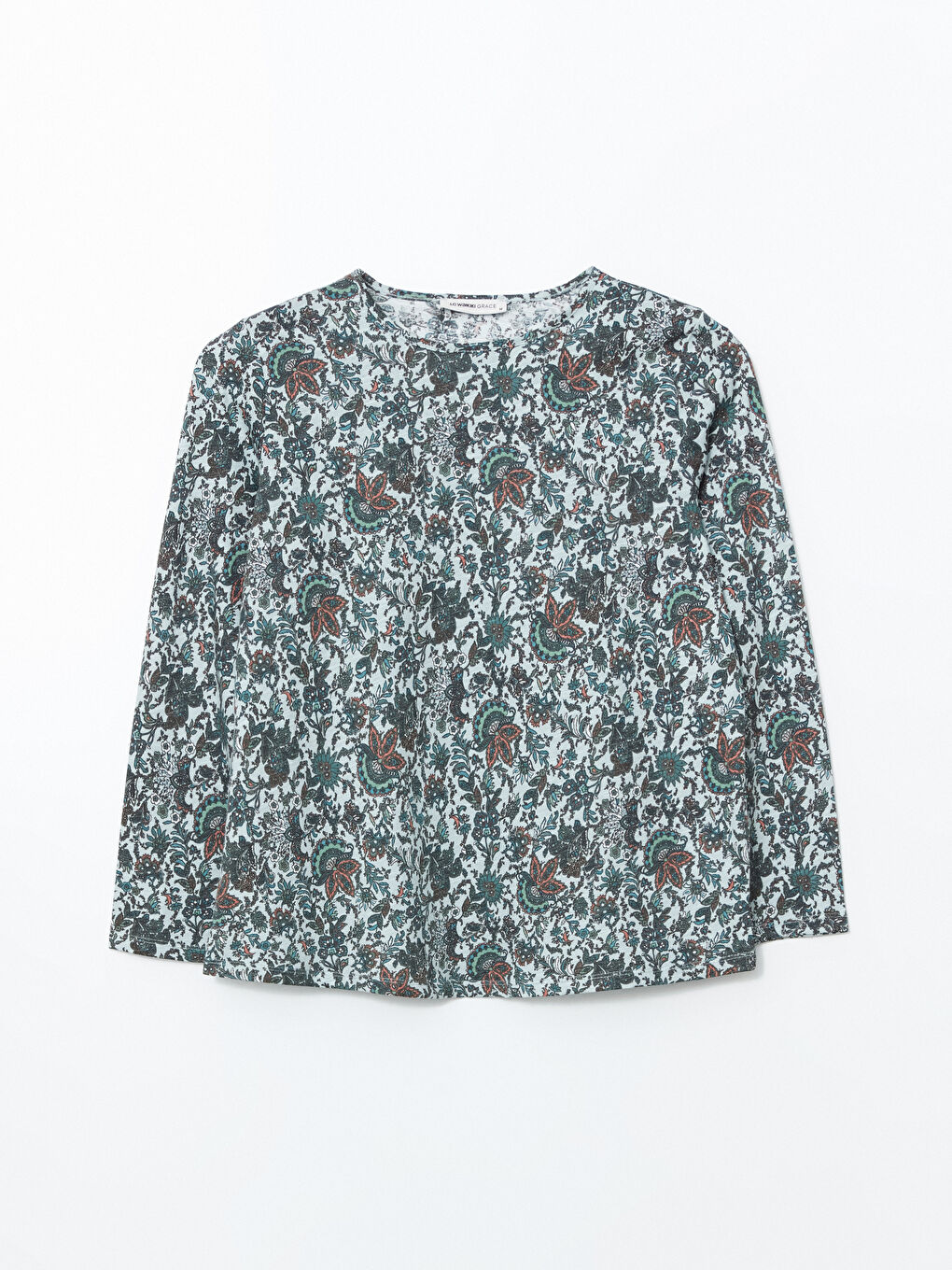 Yeşil Bisiklet Yaka Desenli Kadın Bluz-4