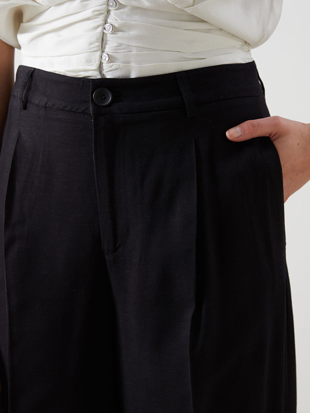 LCW Vision Siyah Loose Fit Keten Karışımlı Kadın Pantolon - 2