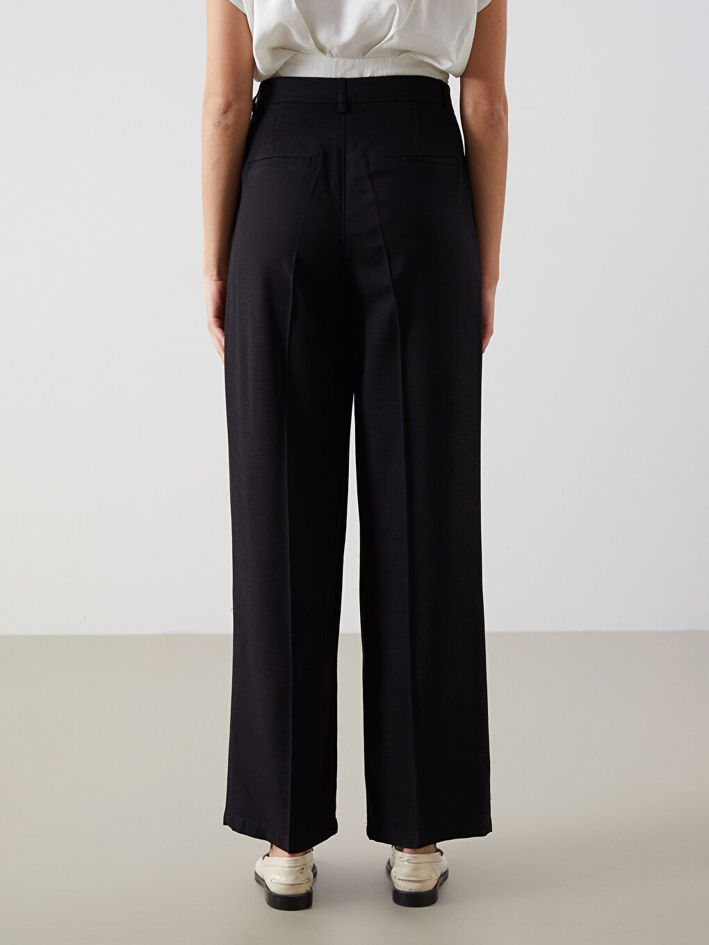 LCW Vision Siyah Loose Fit Keten Karışımlı Kadın Pantolon - 3
