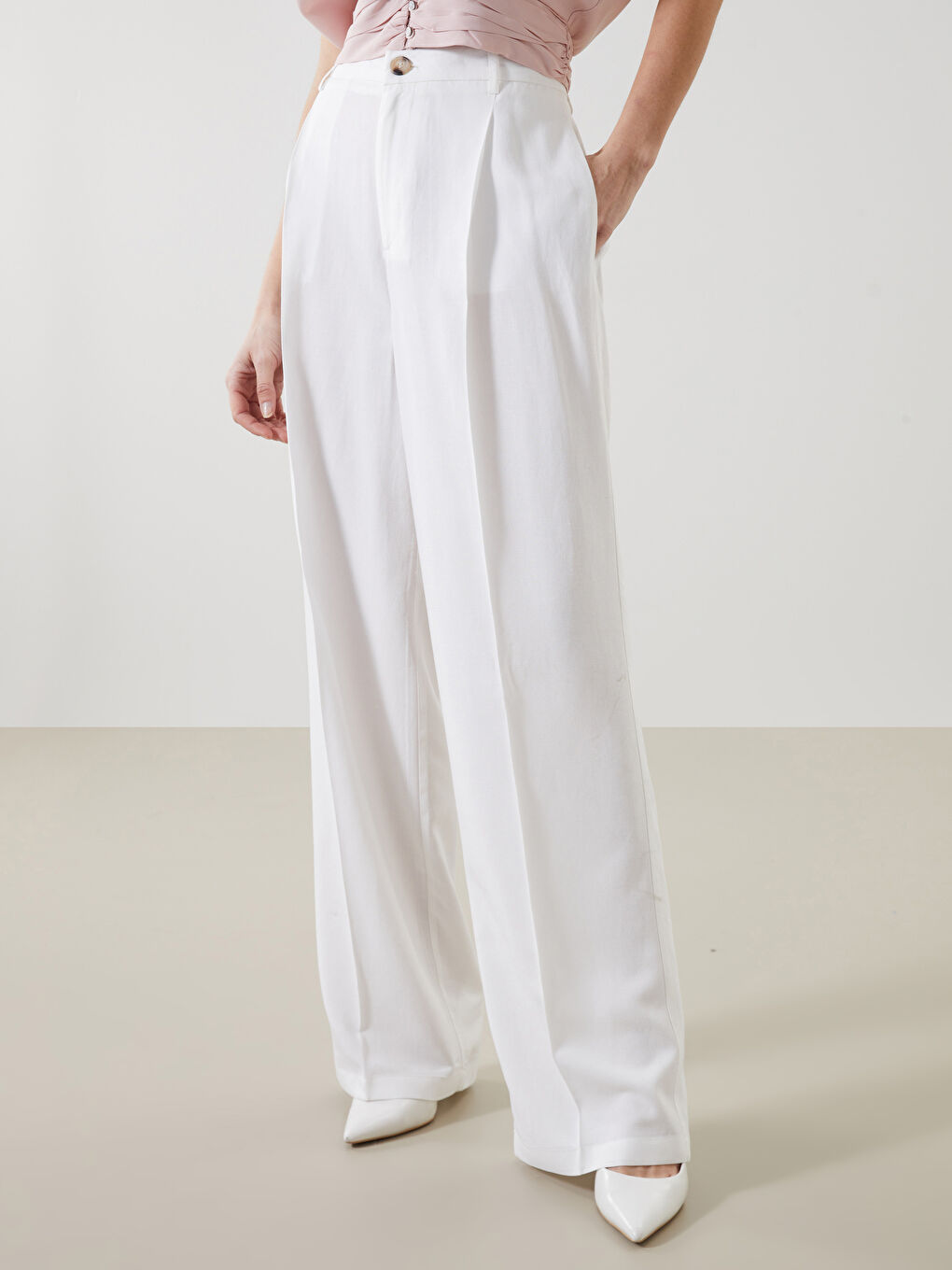 LCW Vision Beyaz Loose Fit Keten Karışımlı Kadın Pantolon - 1
