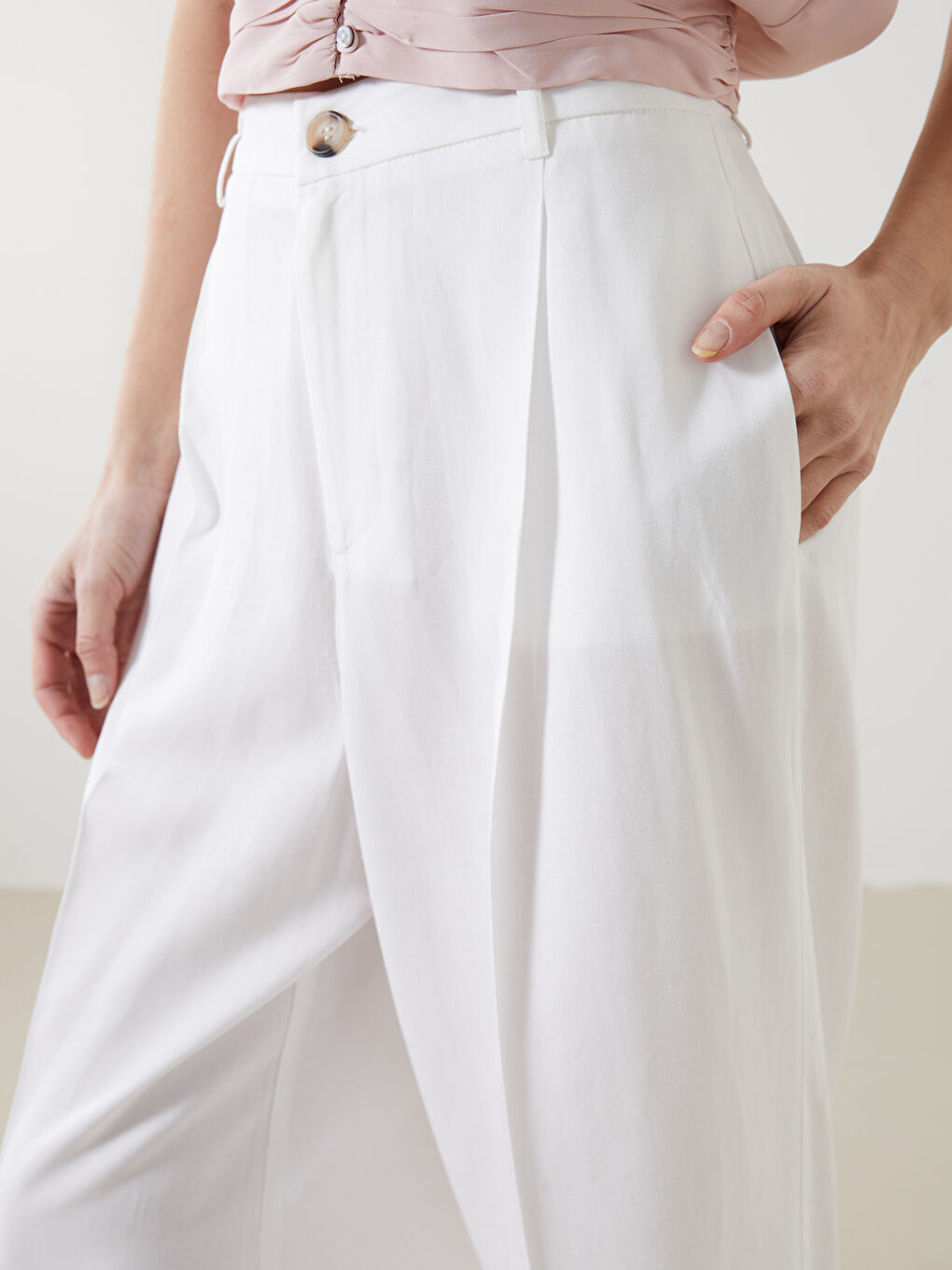 LCW Vision Beyaz Loose Fit Keten Karışımlı Kadın Pantolon - 2