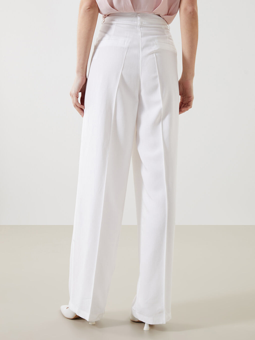LCW Vision Beyaz Loose Fit Keten Karışımlı Kadın Pantolon - 3