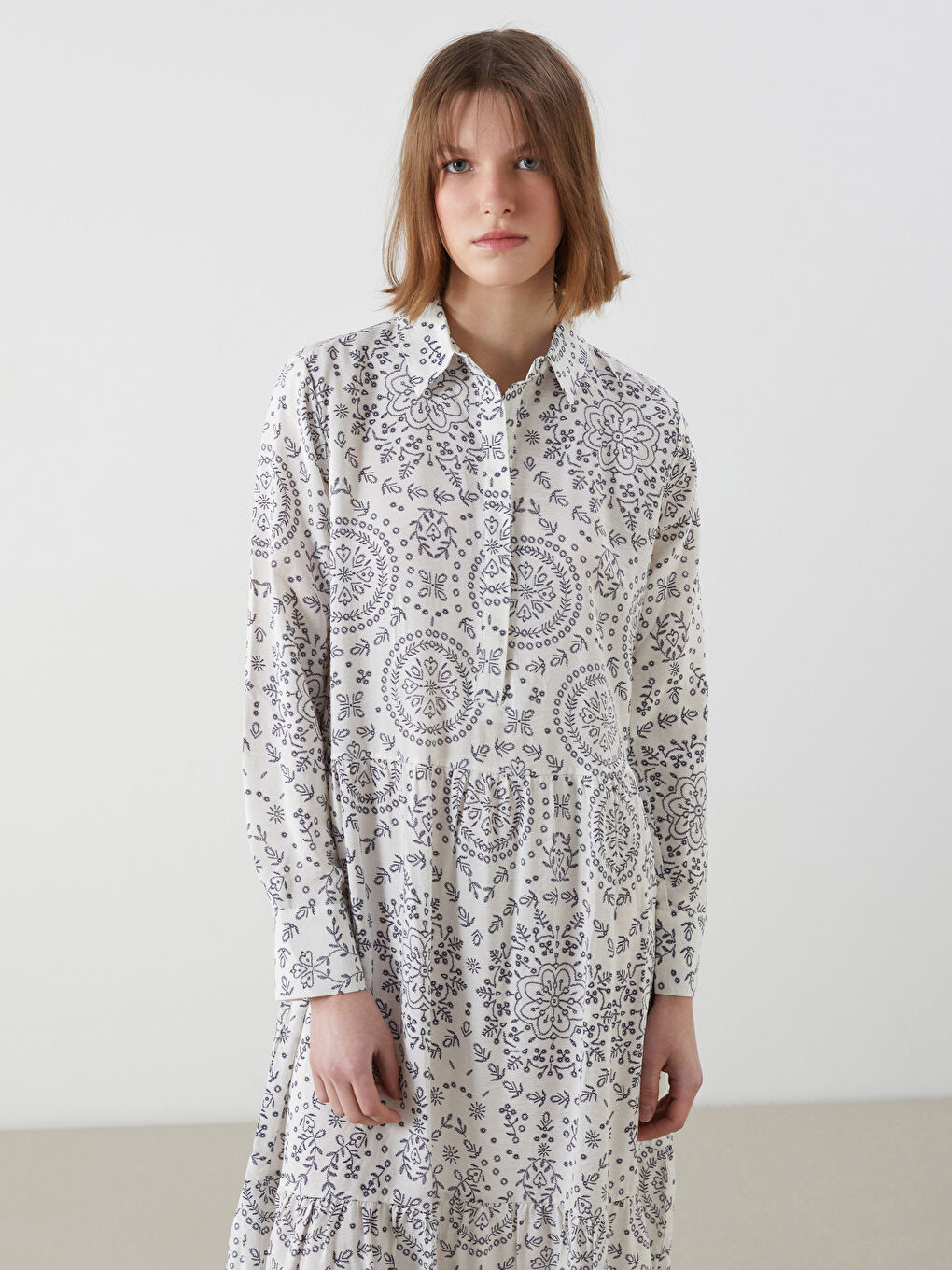 Collared Neck Patterned Women's Dress -S5JT14Z8-LQQ