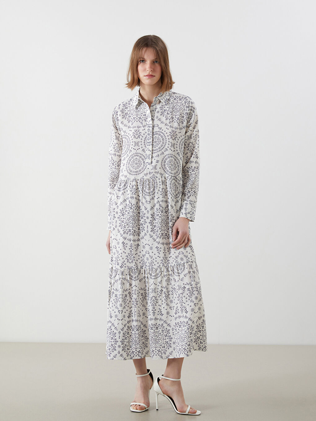 Collared Neck Patterned Women's Dress -S5JT14Z8-LQQ