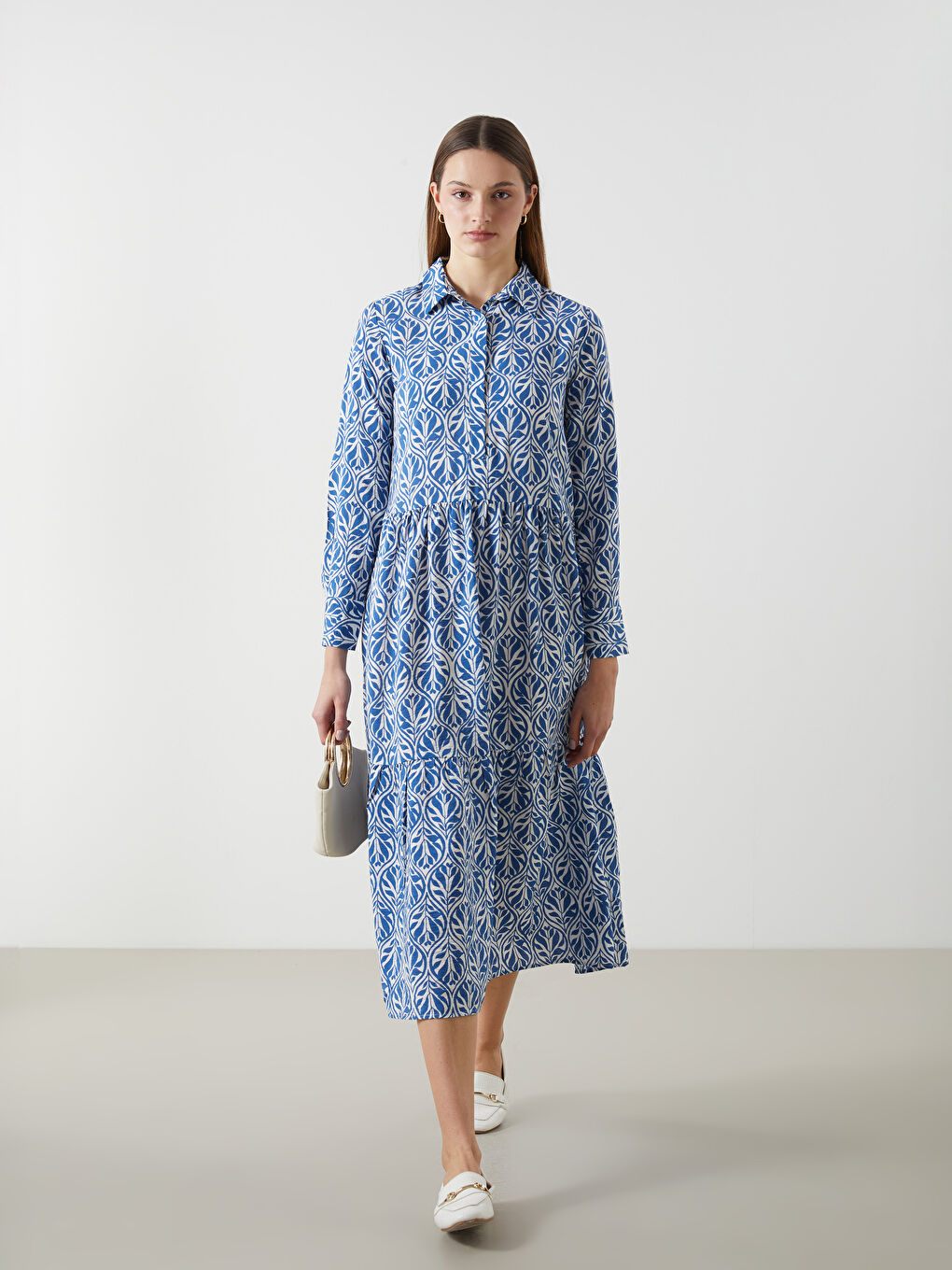 Collared Neck Patterned Women's Dress -S5JT14Z8-LSJ