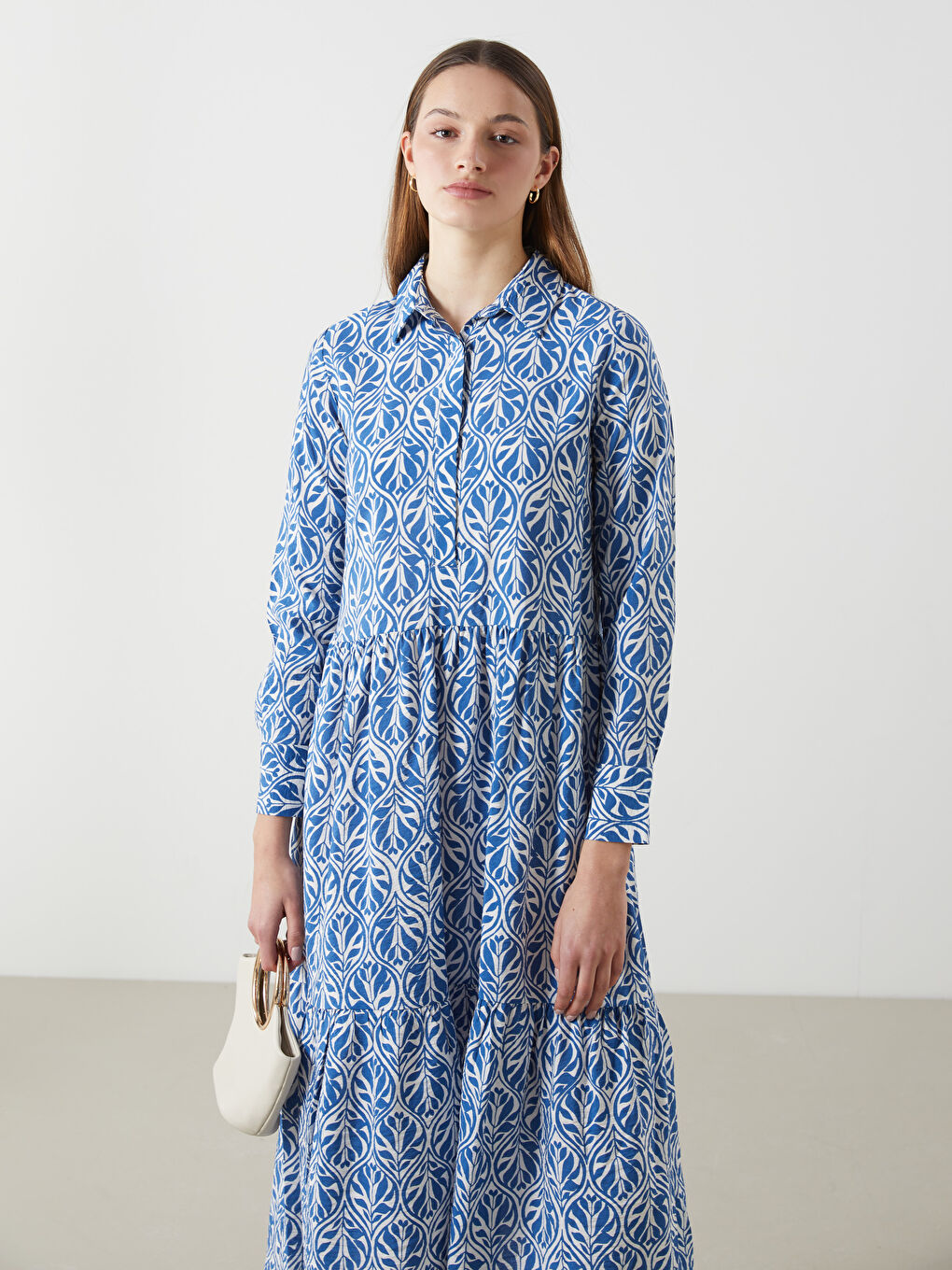 Collared Neck Patterned Women's Dress -S5JT14Z8-LSJ