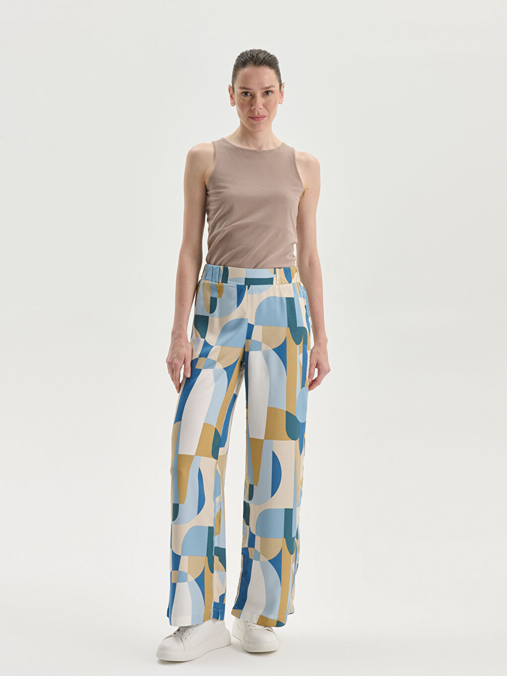 Elasticated Waist Patterned Wide Leg Women's Trousers -S5JT17Z8-LQQ