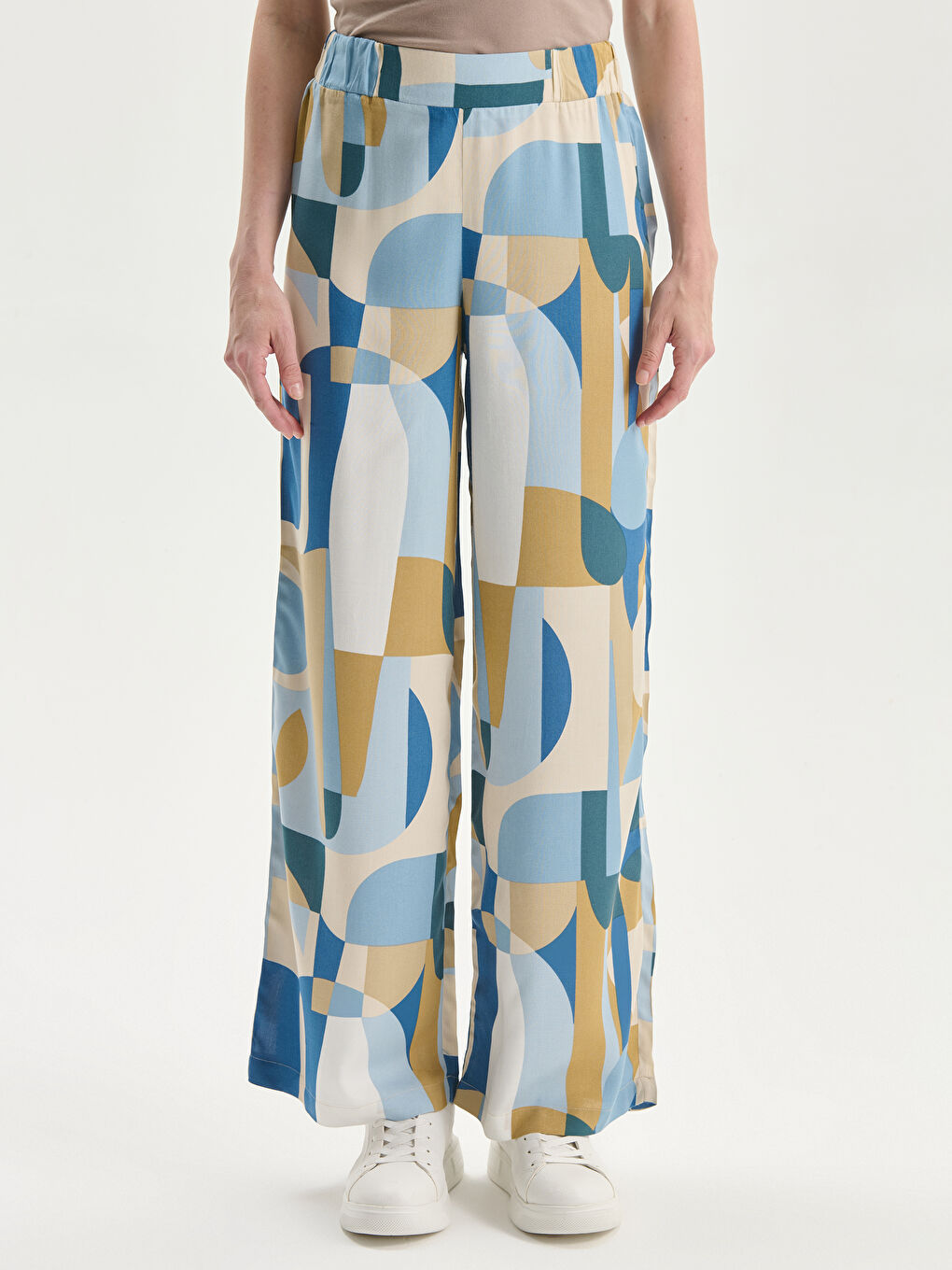 Elasticated Waist Patterned Wide Leg Women's Trousers -S5JT17Z8-LQQ