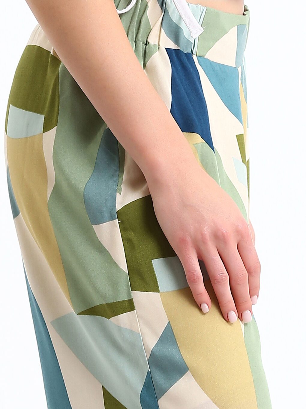 Elasticated Waist Patterned Wide Leg Women's Trousers-2