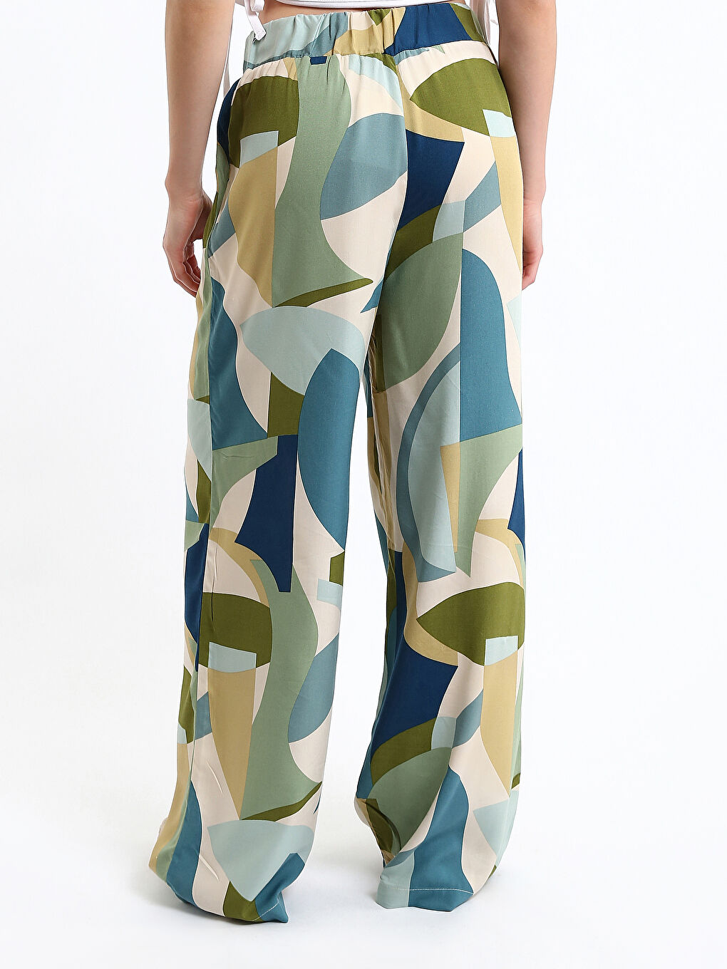 Elasticated Waist Patterned Wide Leg Women's Trousers-4