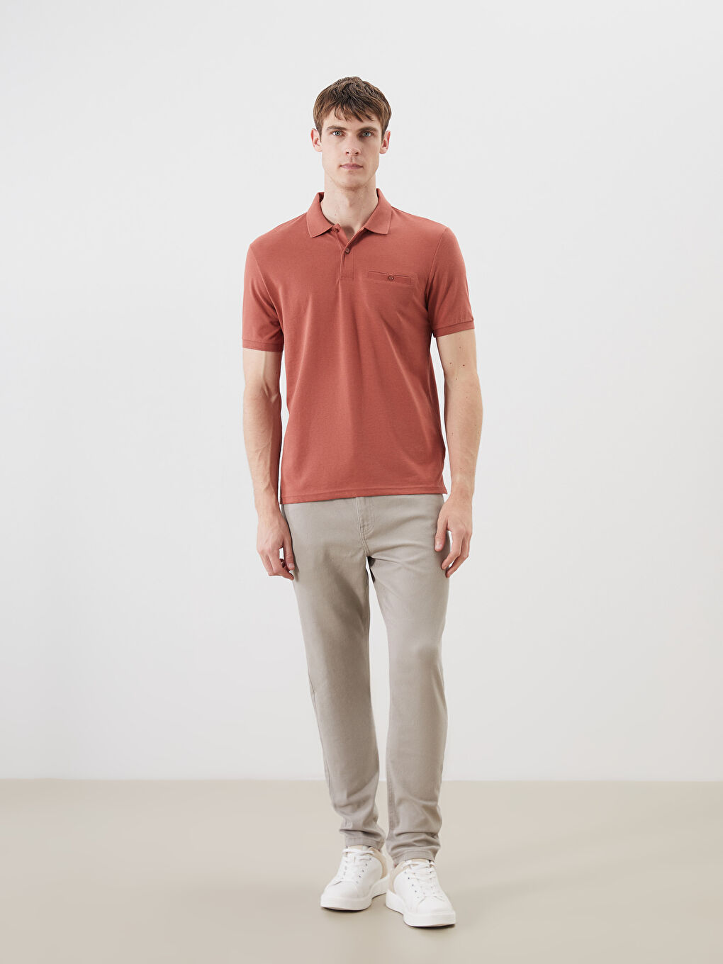 Turuncu Polo Yaka Erkek Tişört-1