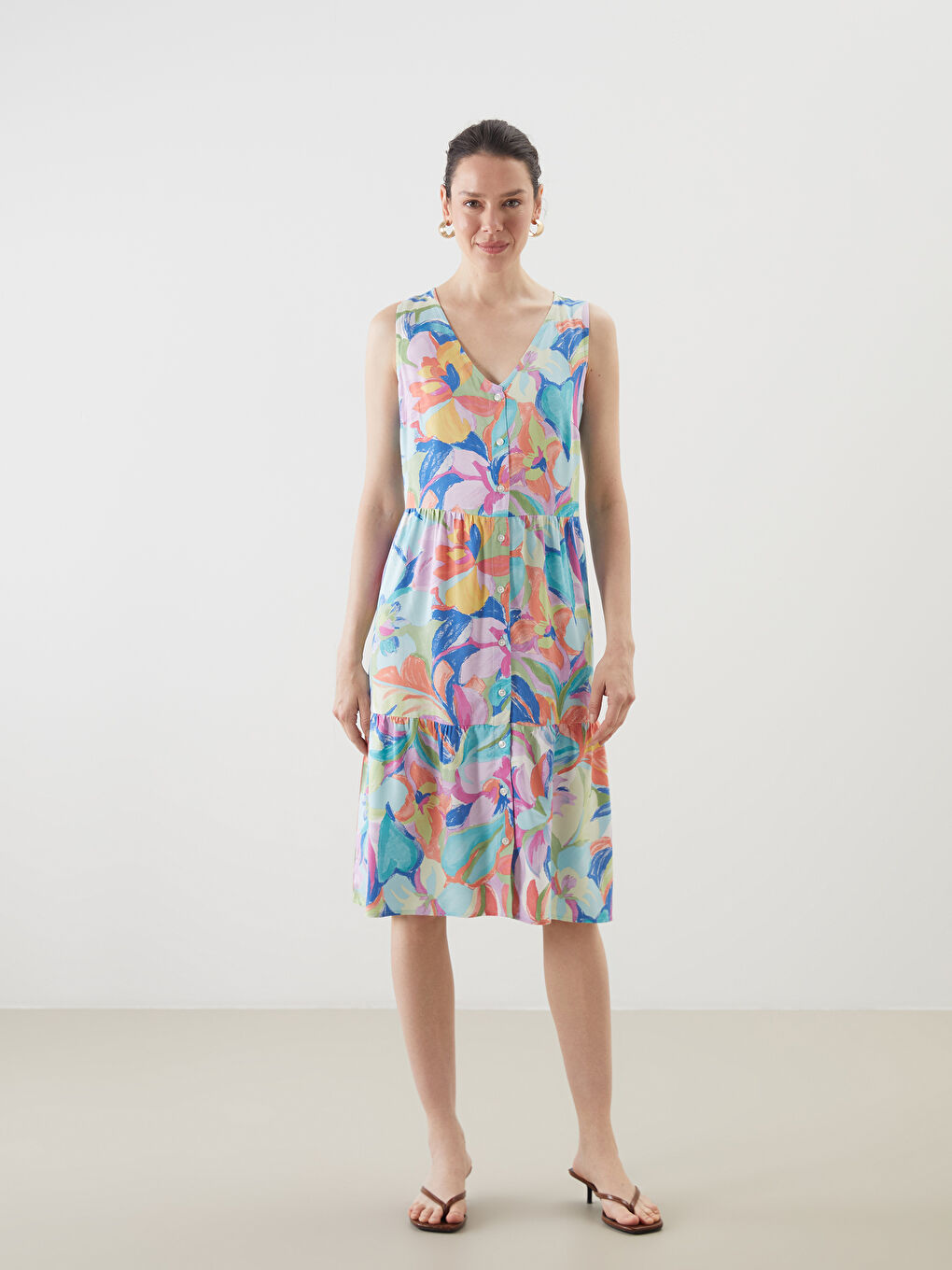 V Neck Floral Women's Dress -S5JT38Z8-F9C
