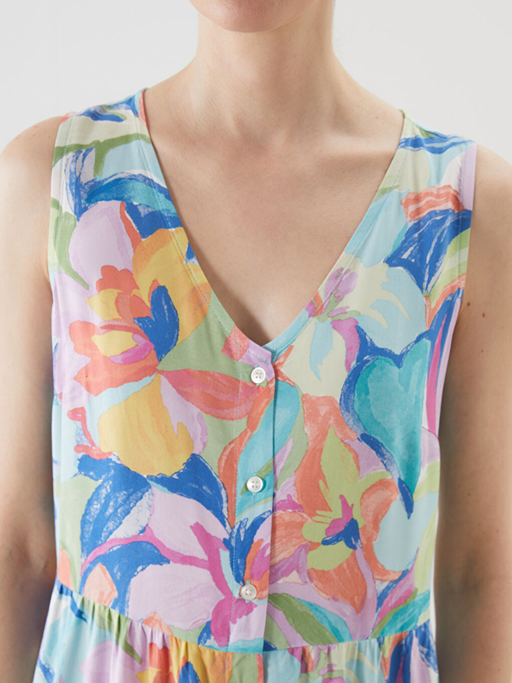 V Neck Floral Women's Dress -S5JT38Z8-F9C