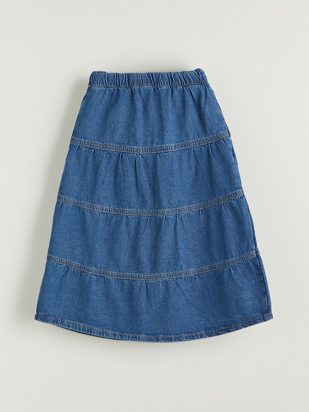 İndigo Beli Lastikli Kız Çocuk Jean Etek-2