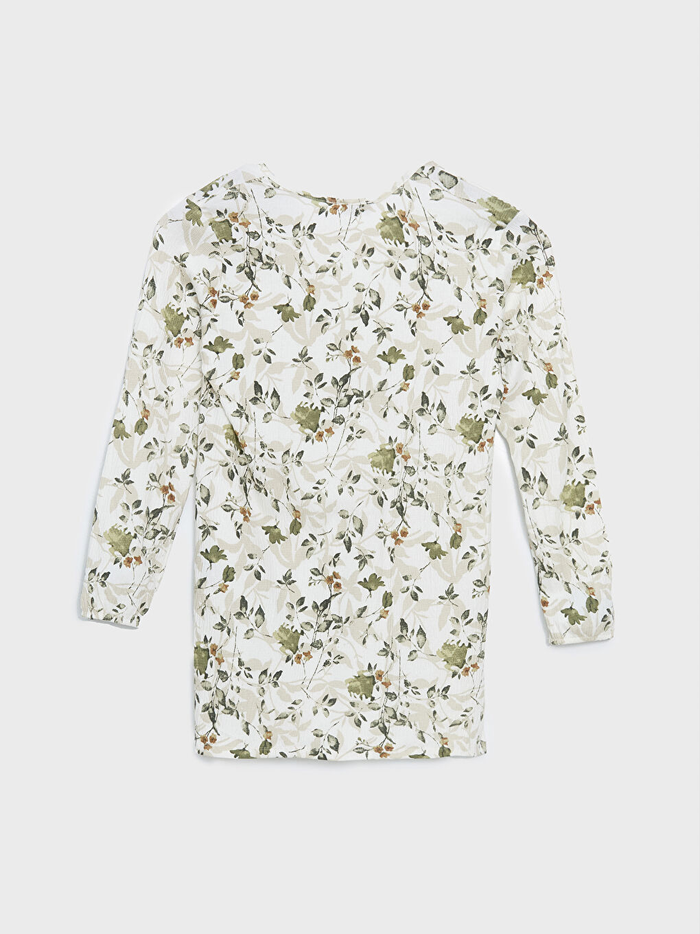 Ekru Bağlamalı Yaka Çiçekli Kadın Tunik-5