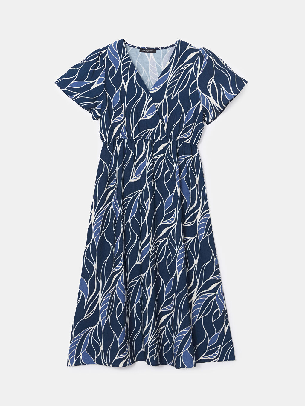 Lacivert Kruvaze Yaka Desenli Elbise-8