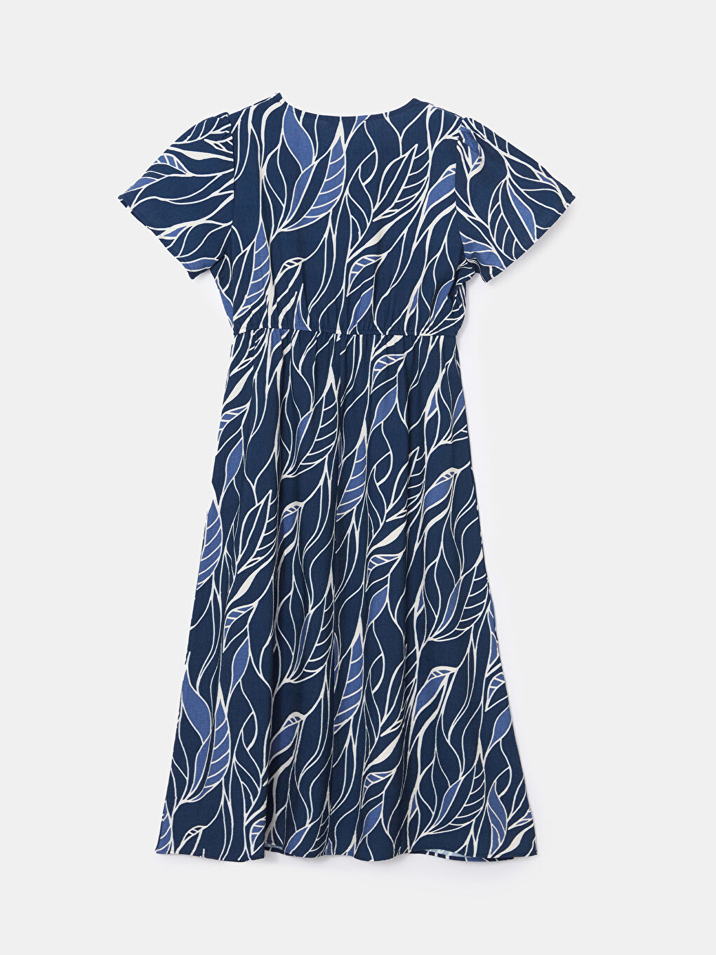 Lacivert Kruvaze Yaka Desenli Elbise-9