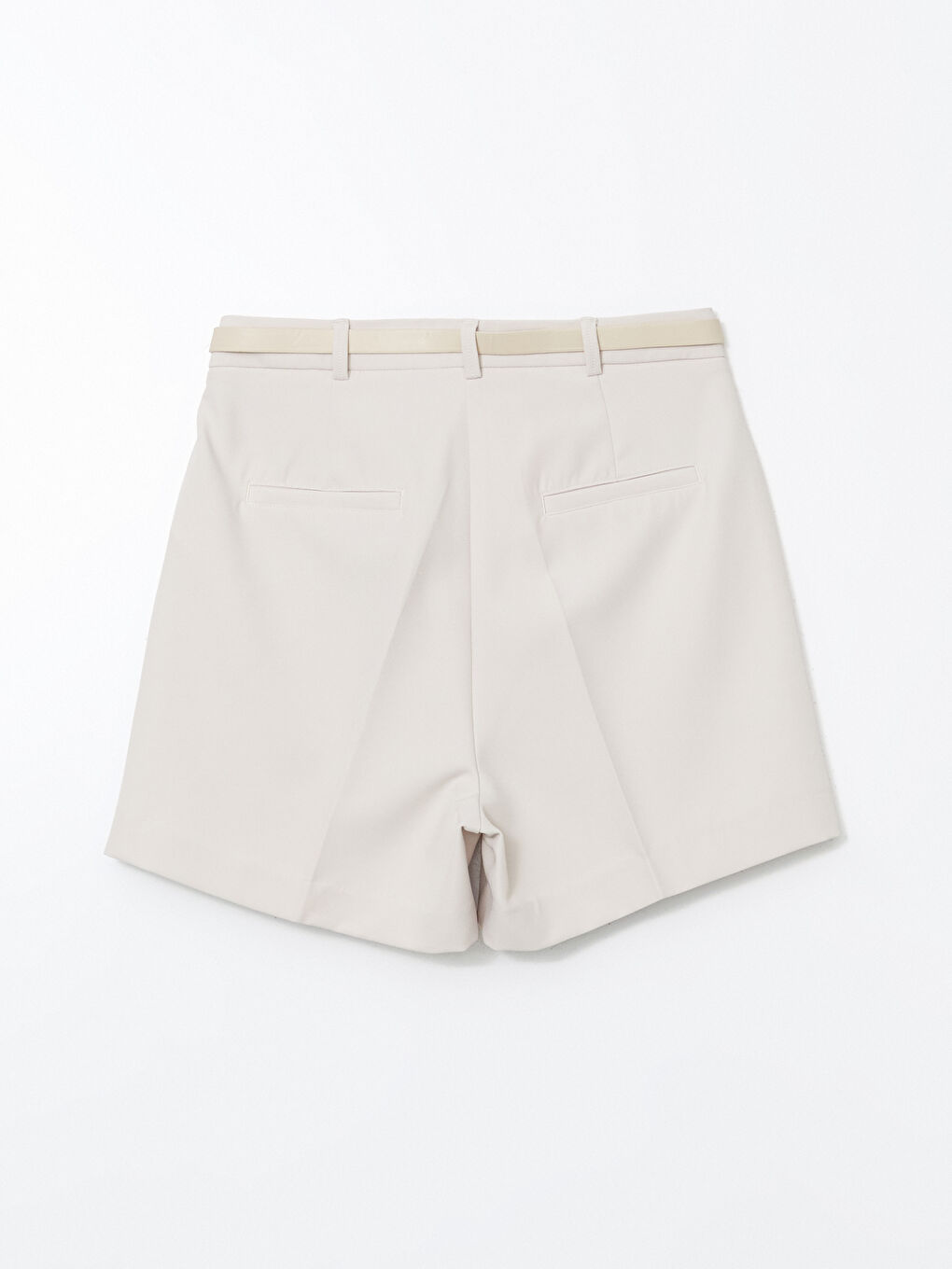 Bej Beli Kemerli Loose Fit Kadın Şort-5