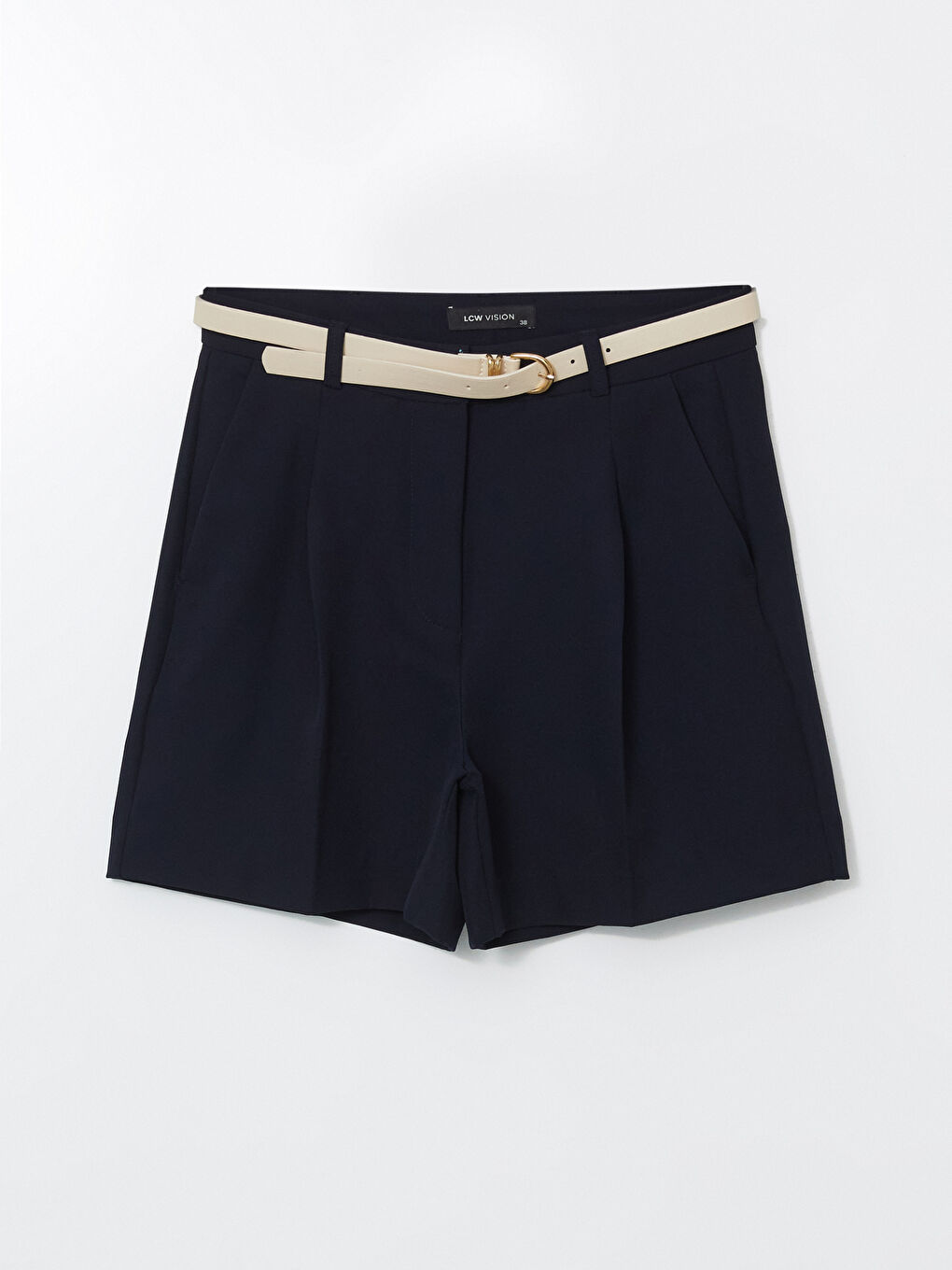 Lacivert Beli Kemerli Loose Fit Kadın Şort-4