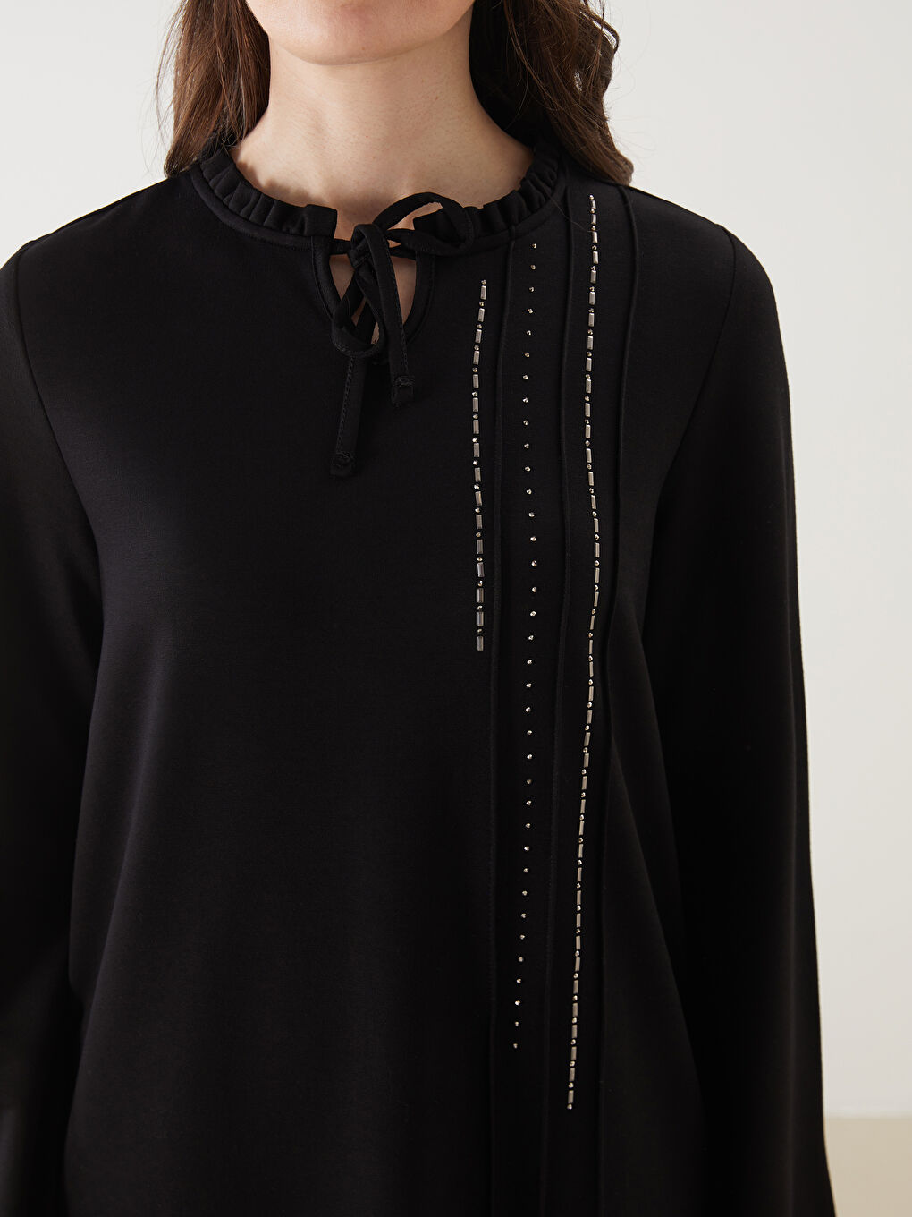 Tie Neck Rhinestone Embellished Women's Tunic-2