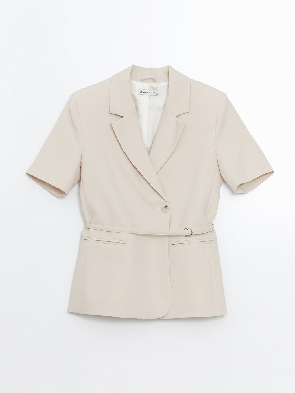 LCWAIKIKI Classic Ekru Beli Kemerli Krep Kadın Blazer Ceket - 4