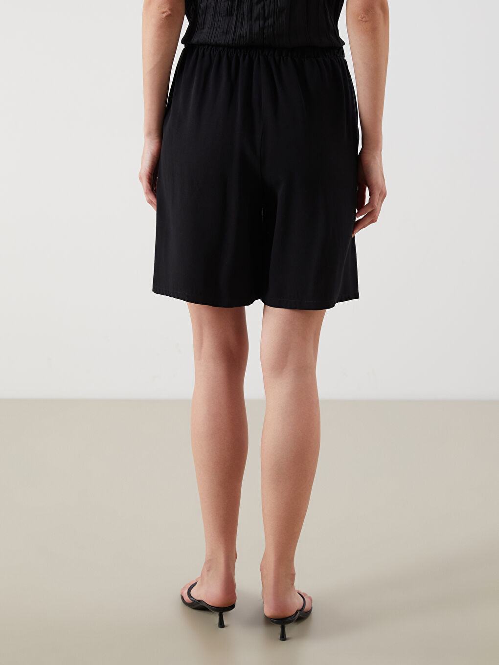Plain Linen Blend Women's Shorts with Elastic Waist -S5JU36Z8-CVL