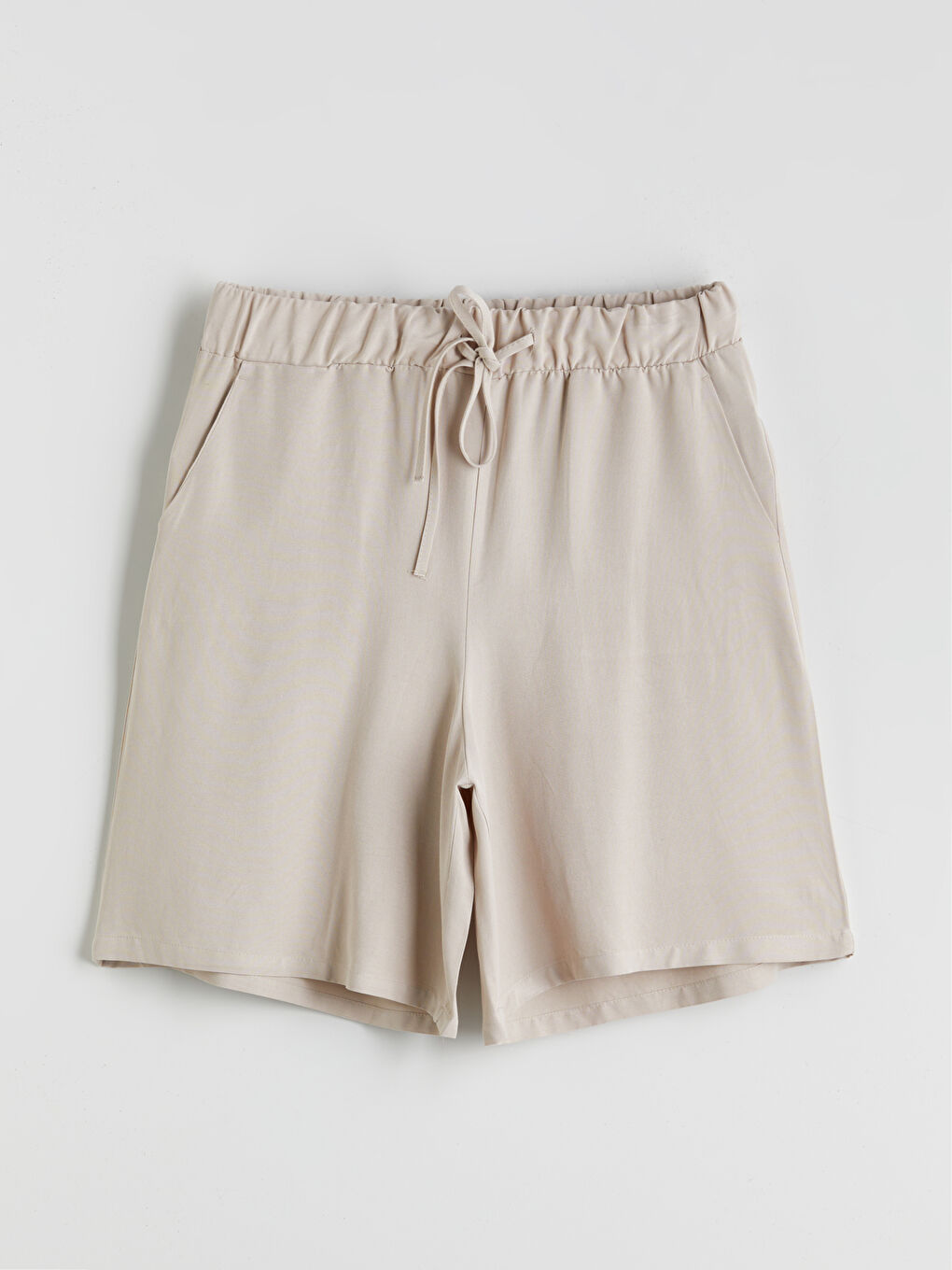 Plain Linen Blend Women's Shorts with Elastic Waist -S5JU36Z8-GD0
