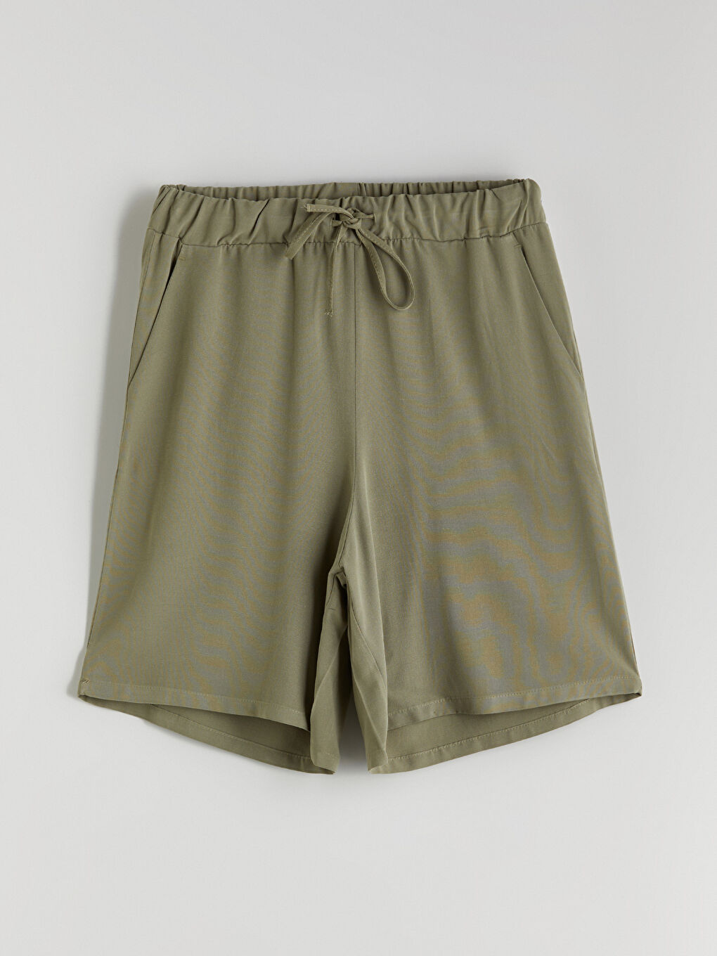 Plain Linen Blend Women's Shorts with Elastic Waist -S5JU36Z8-GYA