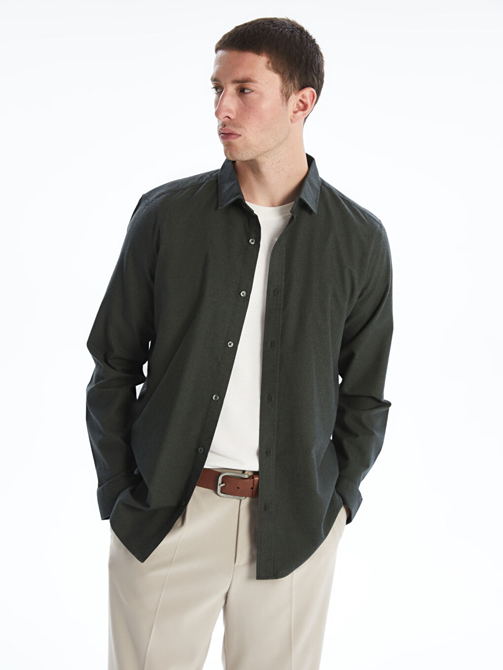 Usko Krojena Muška Košulja Dugi Rukav Dobi Tkanina