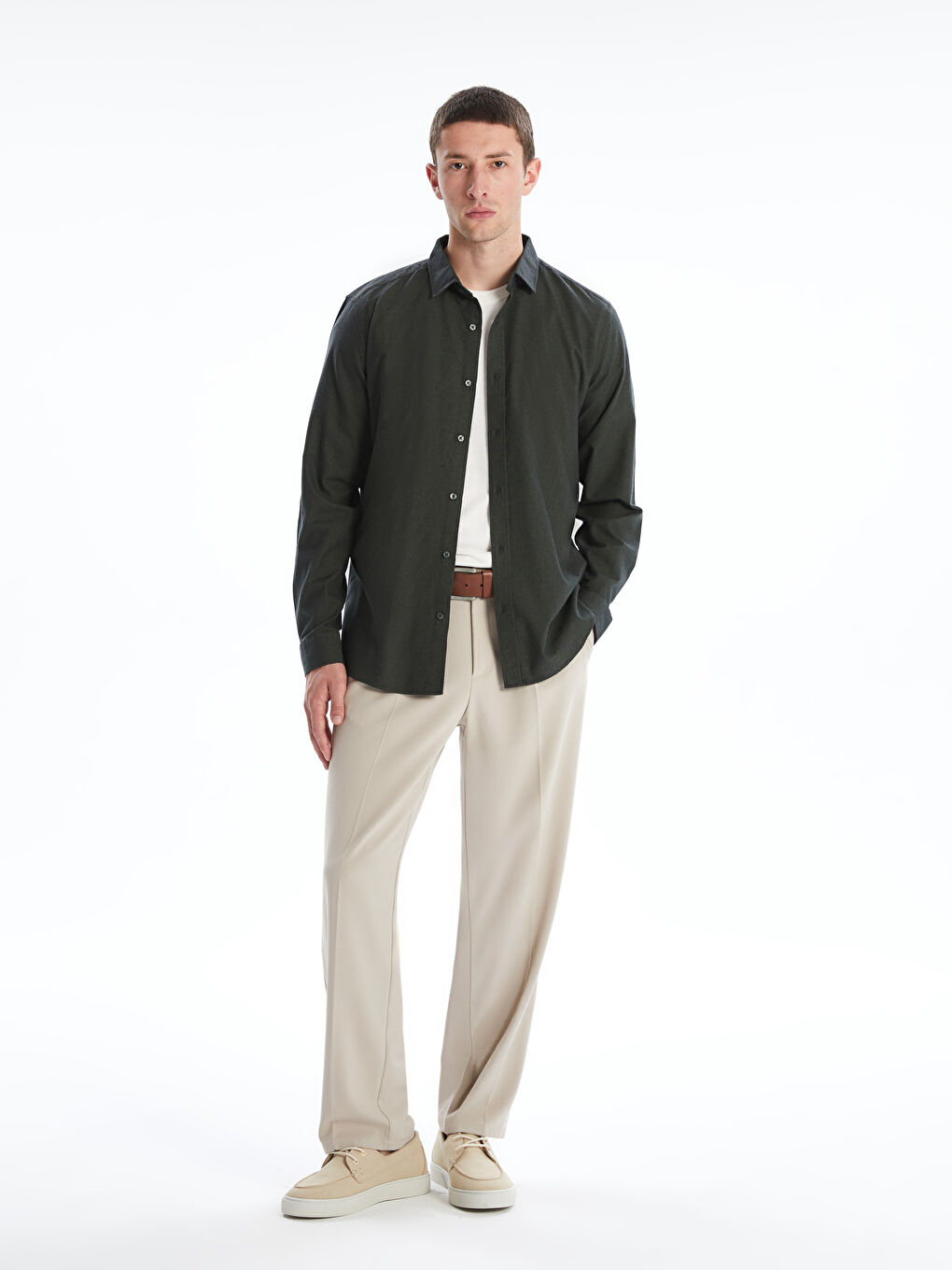 Usko Krojena Muška Košulja Dugi Rukav Dobi Tkanina-1