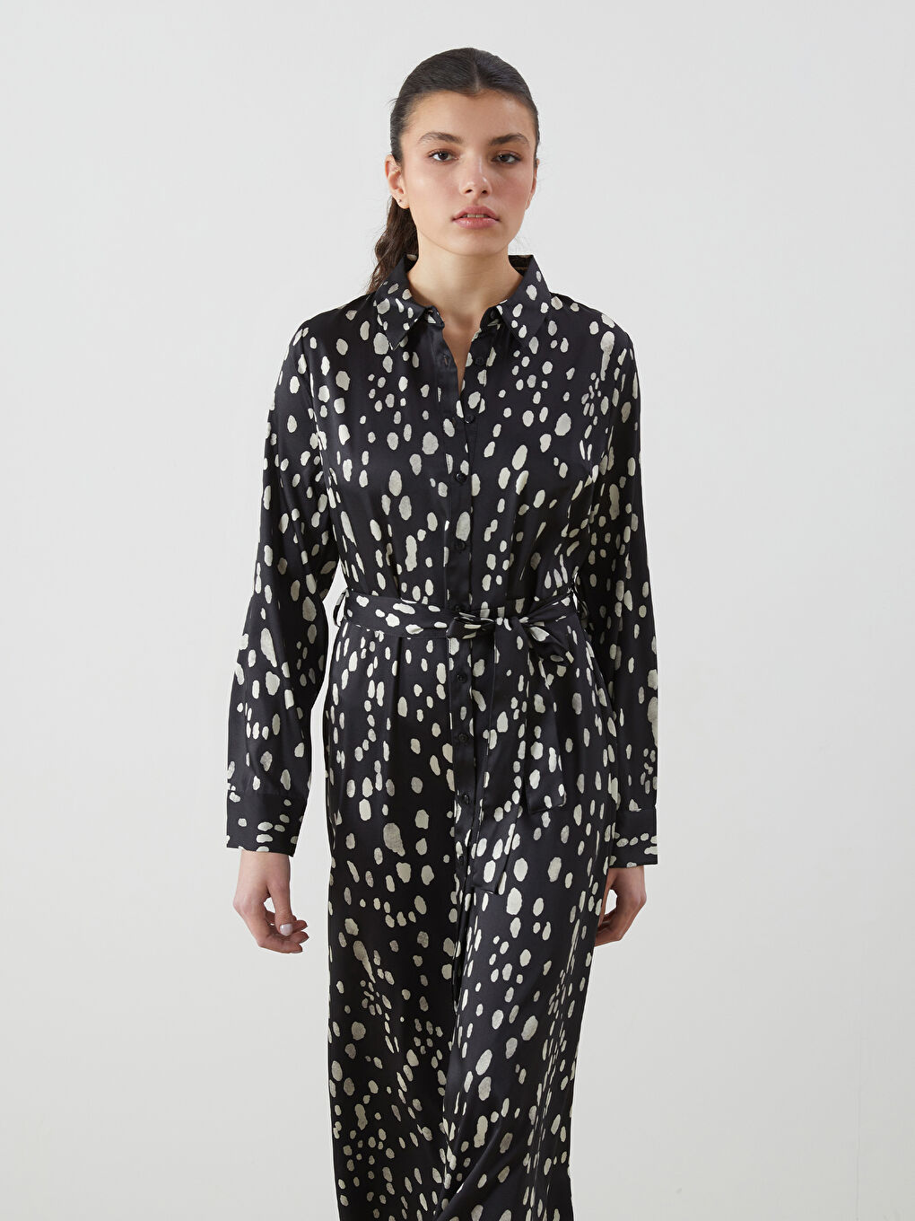 Patterned Satin Women'S Shirt Dress -S5JU72Z8-F9C