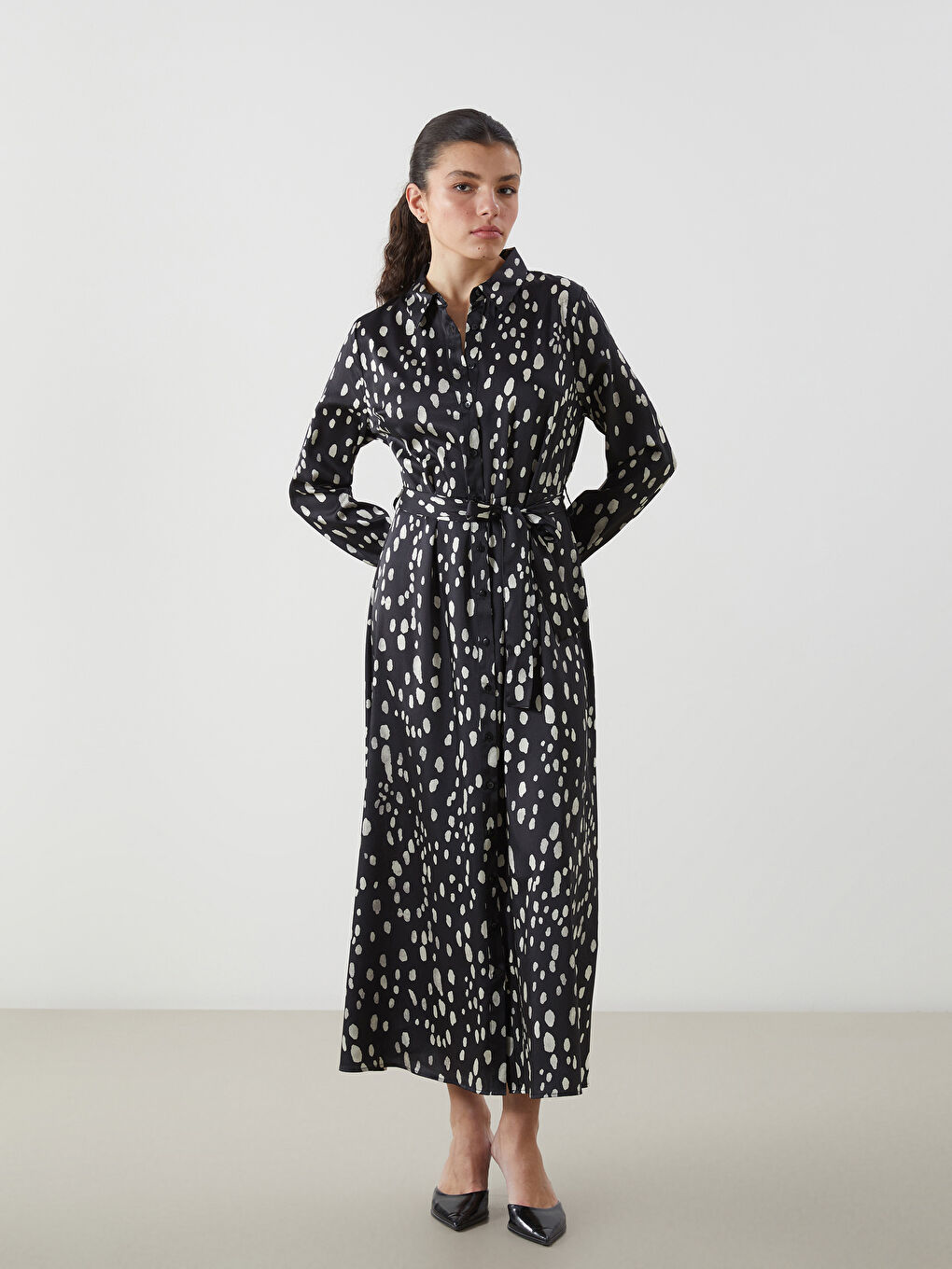 Patterned Satin Women'S Shirt Dress -S5JU72Z8-F9C